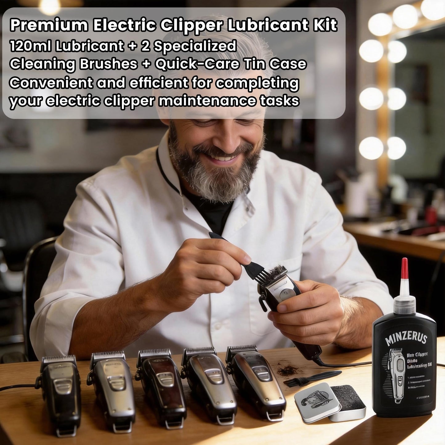 Premium Clipper Lubricating Oil 4.05oz/120ml for Clippers Blade Corrosion & Trimmers, Groomers, Hair Clipper Oil with 2 x Clean Brushes and 1 x Quick Lubrication Box for Barber & Home Use and Gift