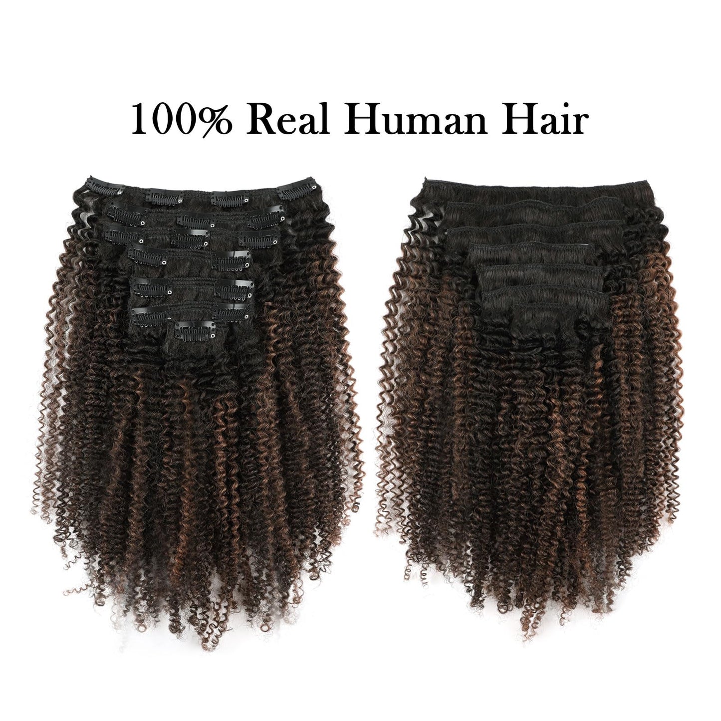 Sassina 4B 4C Afro Curly Clip in Human Hair Extensions Double Weft Clip ins for African American Natural Black to Chocolate Brown Clip in Hair Extensions 120 Grams 18 Inch 7 Pcs