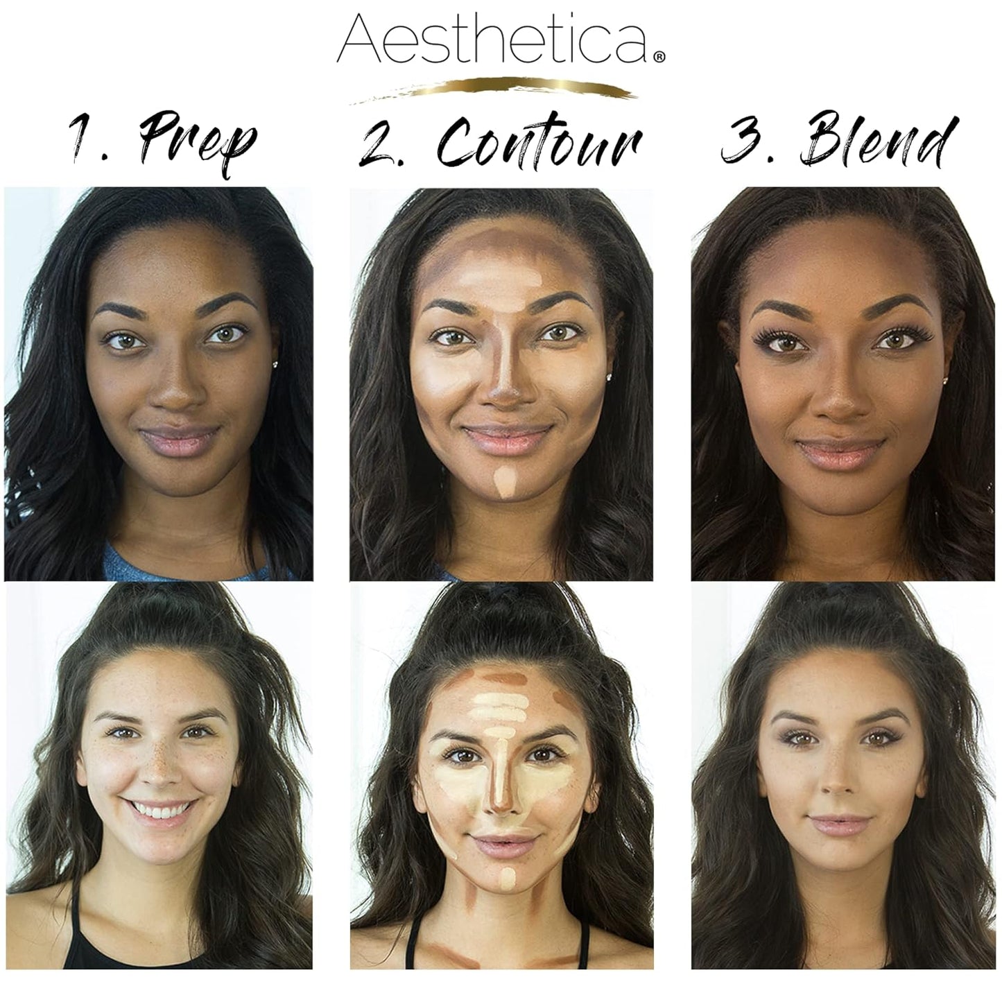 Aesthetica Cosmetics Cream Contour & Highlighting Kit | Vegan Contouring Palette with Step-by-Step Instructions