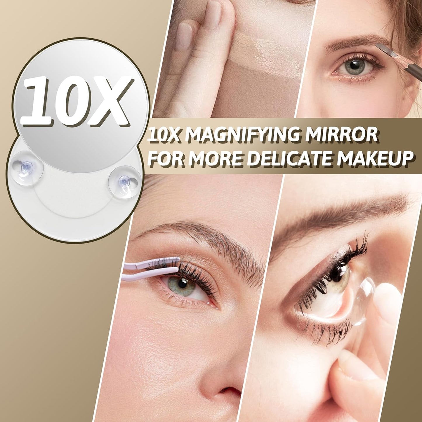 Lighted Makeup Mirror with Smart Touch Control - 12" x 16" LED Vanity Mirror, 3 Color Modes, 10X Magnification, 360° Rotation