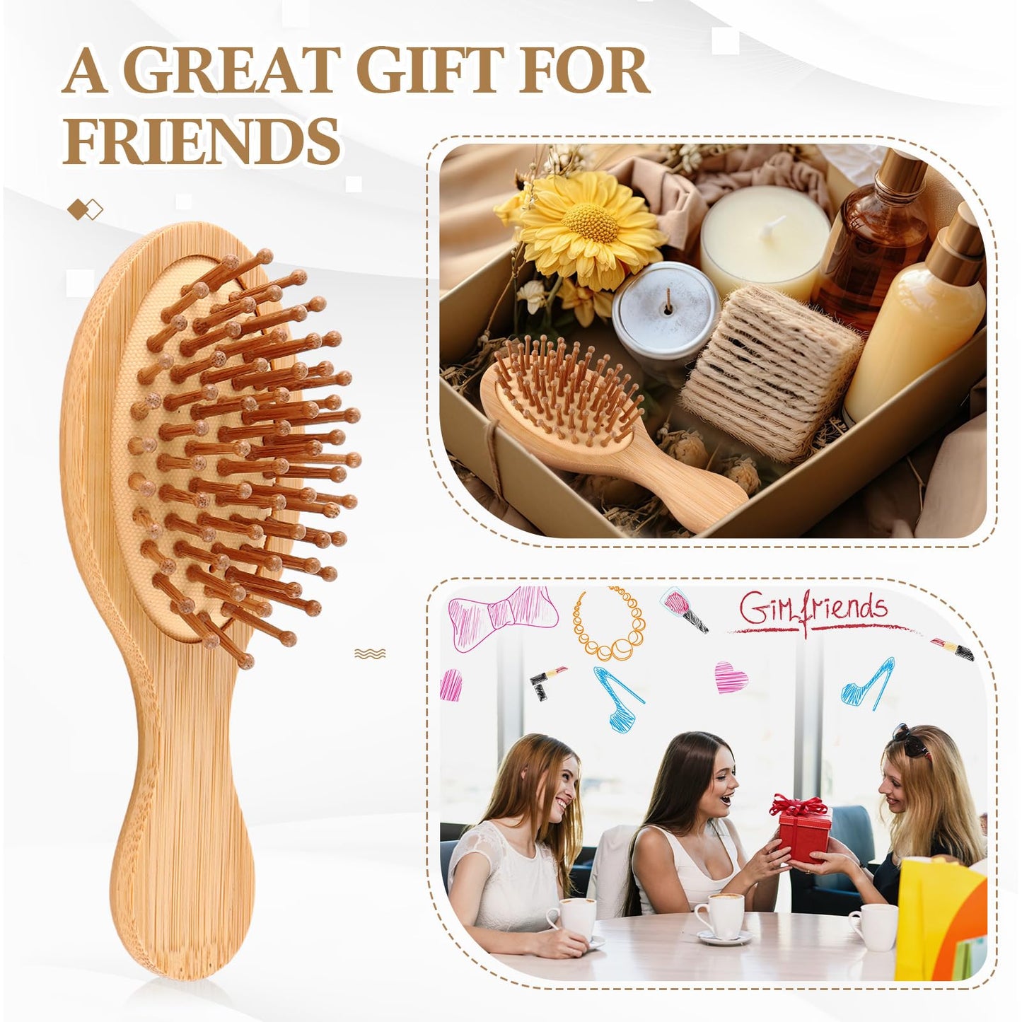 FoldTier 15 Pack Mini Bamboo Hair Brush Bulk Wooden Travel Small Hairbrush Massage Scalp Detangling Pocket Brush for DIY Wedding Guest Gifts Bridal Shower Bridesmaid Proposal Favors