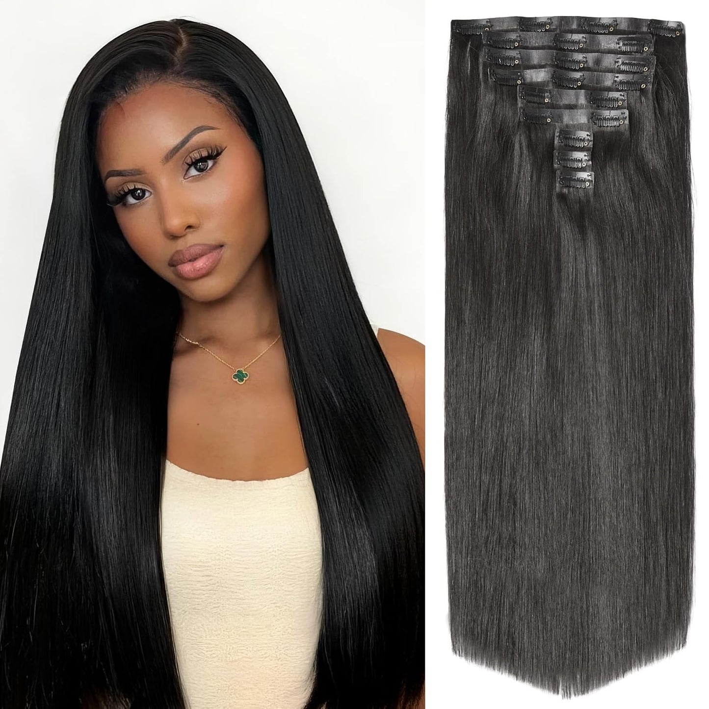 Invisible Messy Curly Clip-In Hair Extensions - Real Human Hair for Women | 14 Inch, 110g, 6 Pcs, Remy Hair
