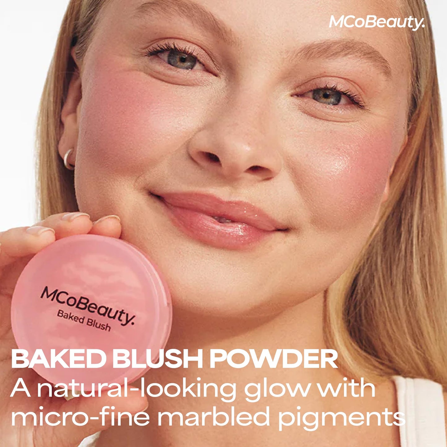 MCoBeauty Baked Blush - Rose Gold - 2-in-1 Luminous Cheek Color & Highlighting Powder - Marbled Buildable Pressed Blush with Jojoba Oil Squalane Hyaluronic Acid - Shimmer Makeup - Vegan & Cruelty Free