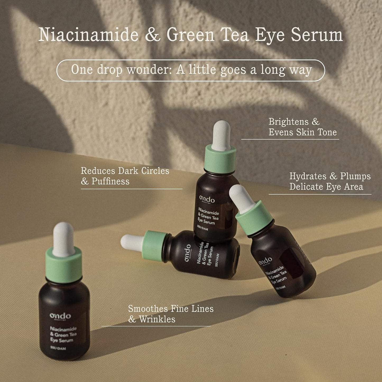 **Niacinamide & Green Tea Eye Serum - Brightening & Calming Treatment for Aging, Dark Circles | Korean Vegan Skincare | 0.52 fl. oz.**