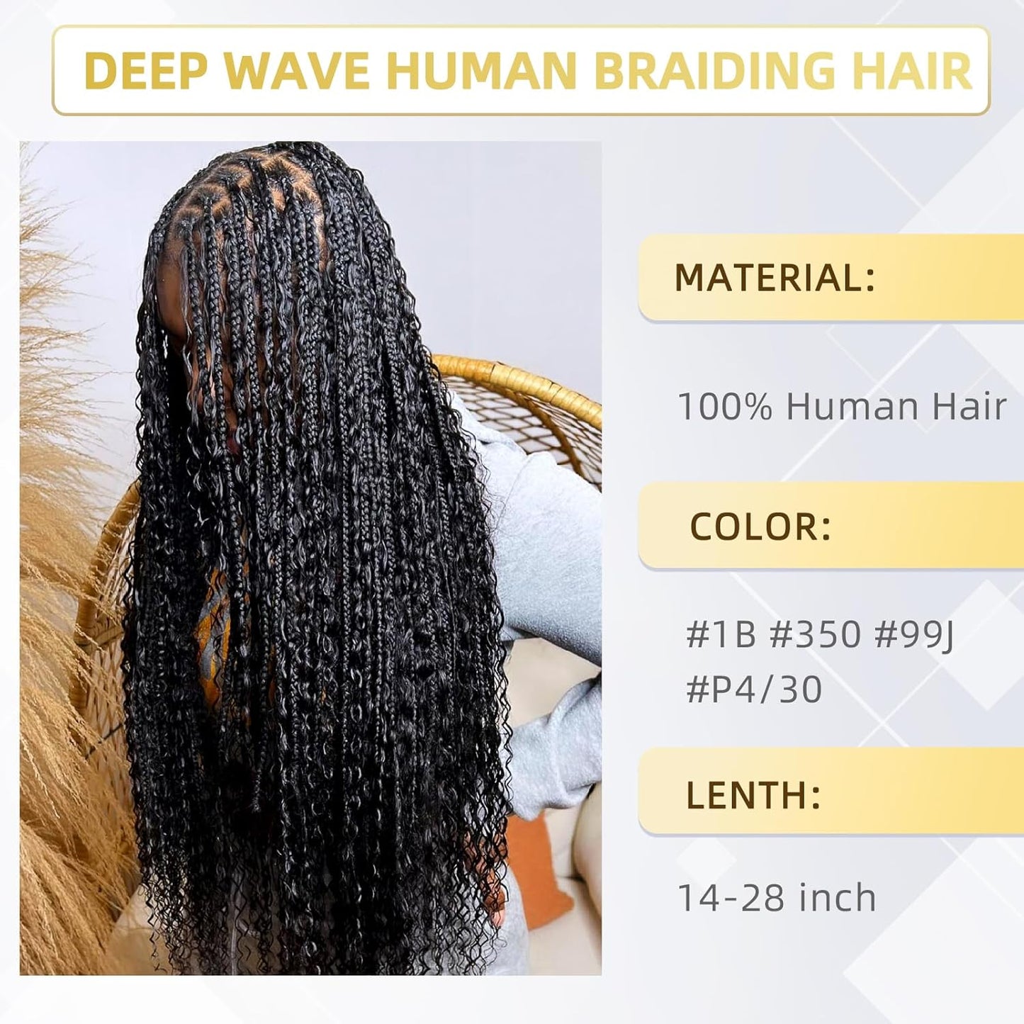 Human Braiding Hair - 100% Unprocessed 12A Brazilian Virgin Deep Wave | 14 Inch, Natural Color, 2 Bundles