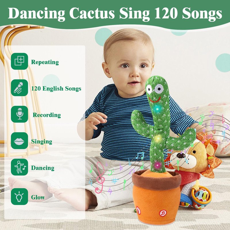 MIAODAM Dancing Cactus, Talking Cactus Baby Toy, Colorful Glowing Repeating Cactus Toy for Baby Toddler, Singing Cactus Toy 10 Pcs Songs Repeats What You Say for Baby Toy Gift Mimicking
