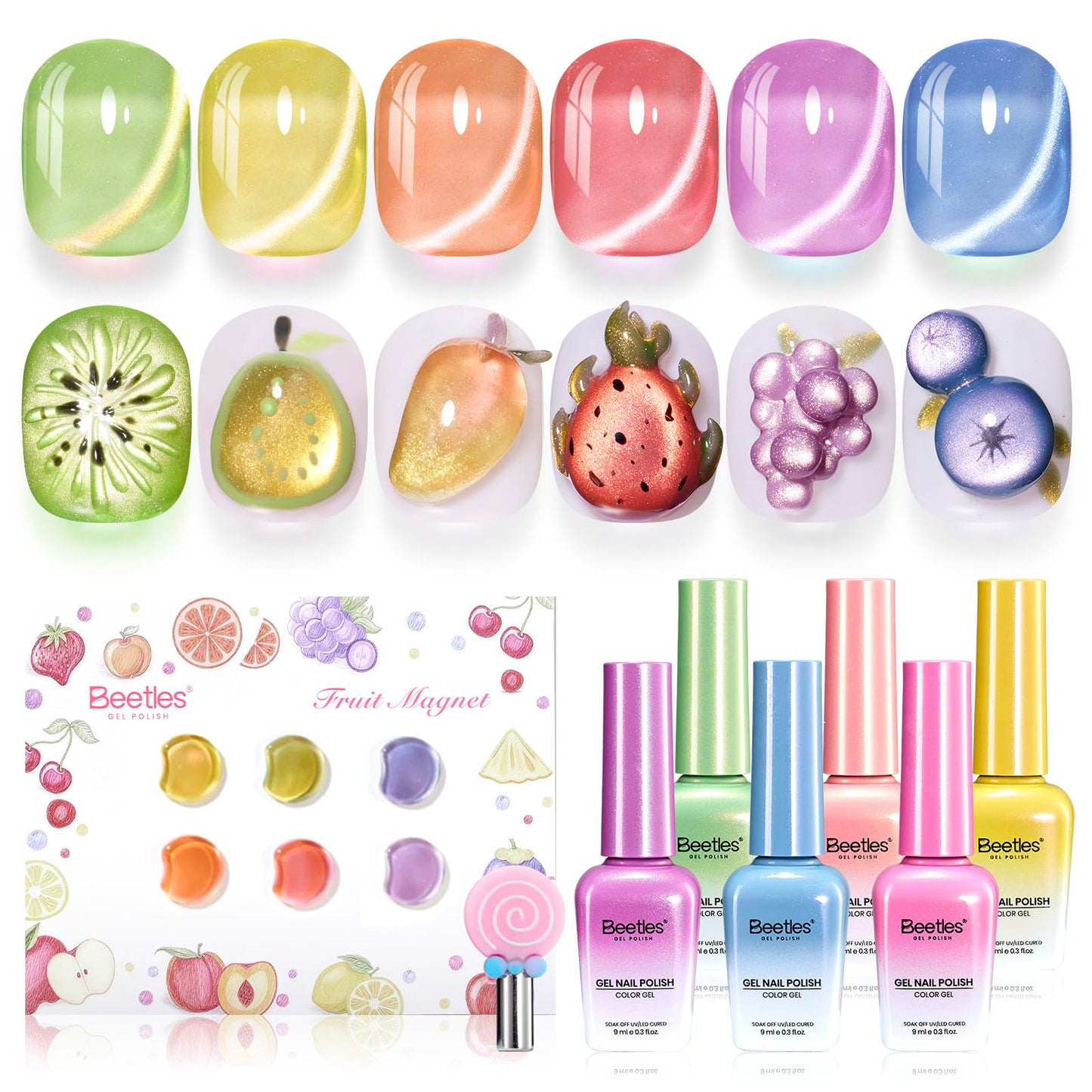Beetles Gel Nail Polish Kit Summer Styles 6Pcs Mermaid Purple Green Glitter Gel Polish Trendy Soft Pink Shimmer Gel Nail Art, Holiday Vacation Gift for Girls Women DIY Manicure