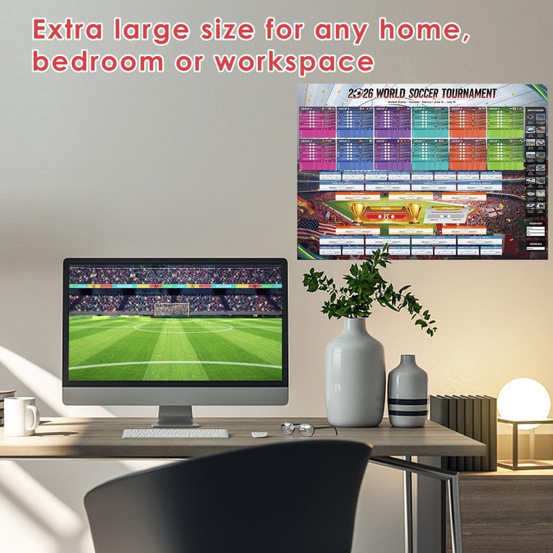 AhfuLife Extra Large World Cup Tournament Schedule Poster, 39.4" x 27.6", 1 Pc Soccer Calendar Wall Chart Decorations, 2026 Soccer Tournament Wallchart for Fans Home Office Bar Party Decor