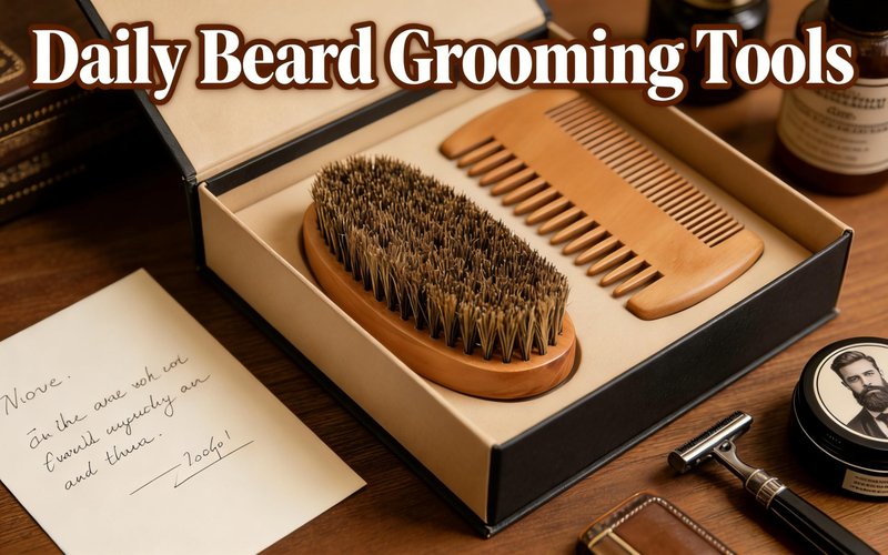 Men's Beard Brush Kit with Wooden Comb and Boar Bristle Brush - Natural Pear Wood Comb and Beechwood Brush Set for Beard Grooming, Styling, and Daily Care at Home or Barbershop