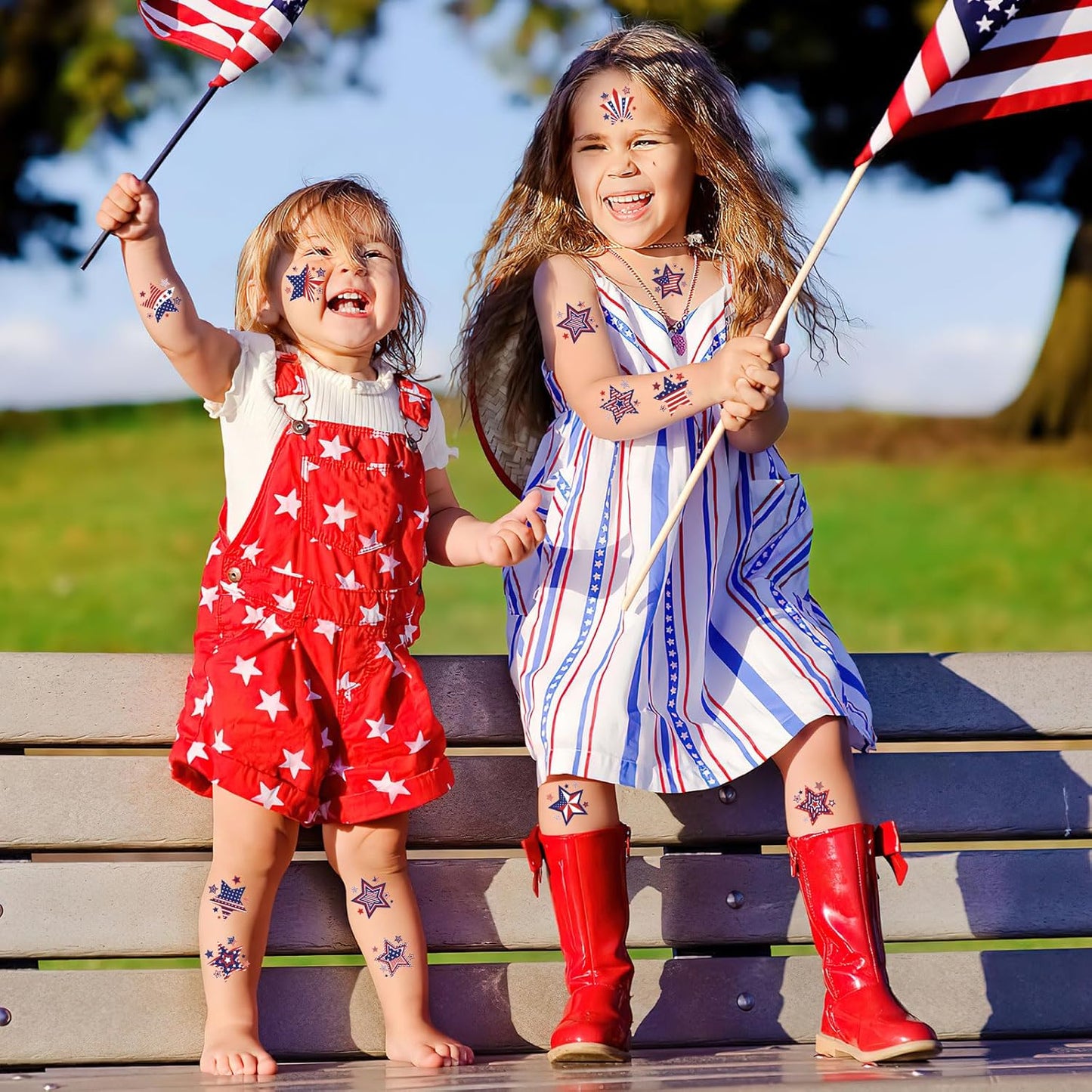 4th of July Temporary Tattoos - 180 Patriotic Star Designs | Red, White & Blue Party Decorations for Independence Day
