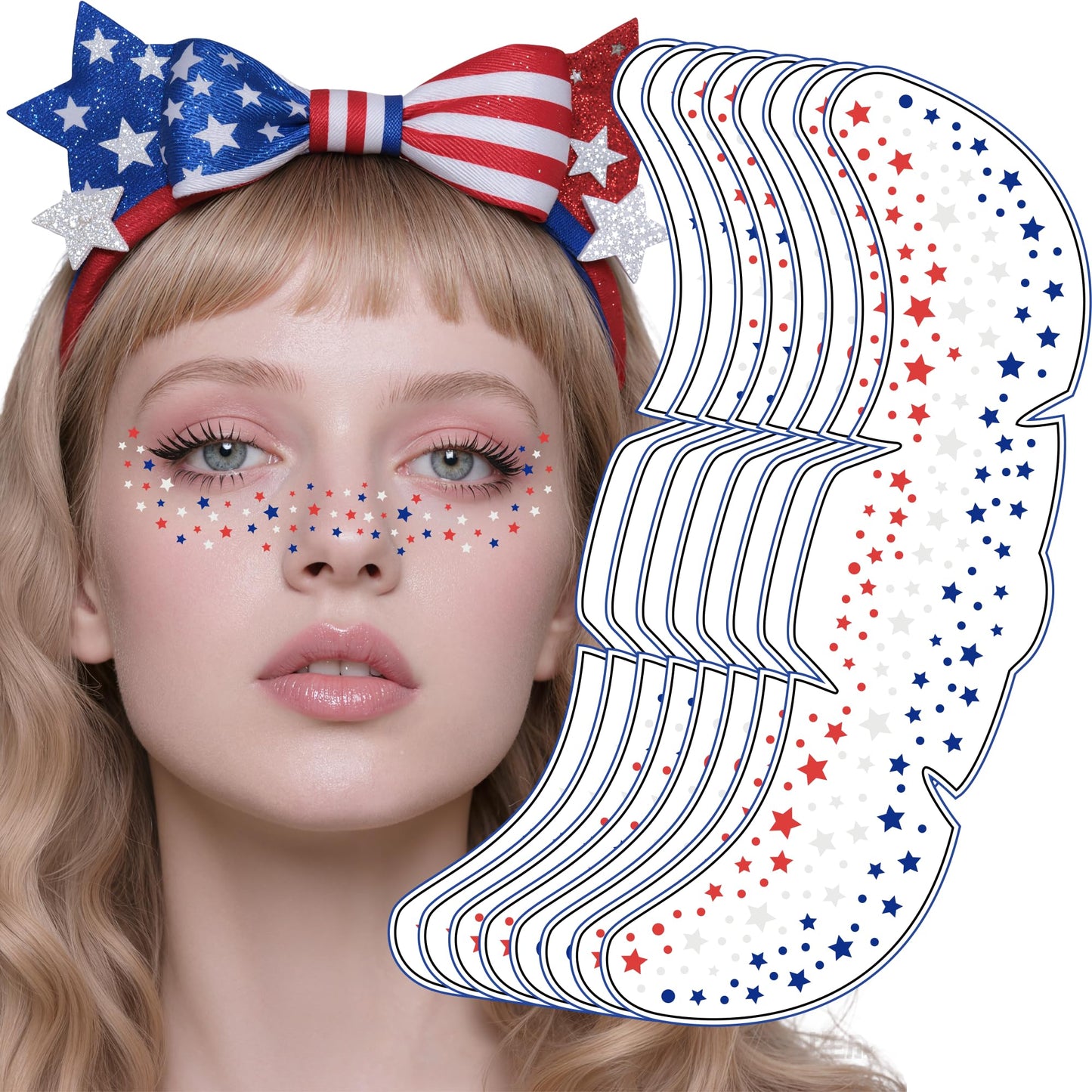 4th of July Outfits for Women - 8 Pack Red White and Blue Freckles Patriotic Face Tattoos for 250 Anniversary USA Merchandise | Fourth of July Accessories Shirts Party Favors Decorations