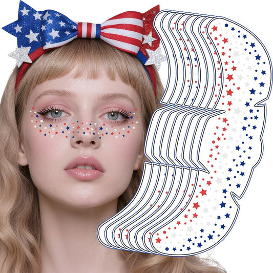4th of July Outfits for Women - 8 Pack Red White and Blue Freckles Patriotic Face Tattoos for 250 Anniversary USA Merchandise | Fourth of July Accessories Shirts Party Favors Decorations