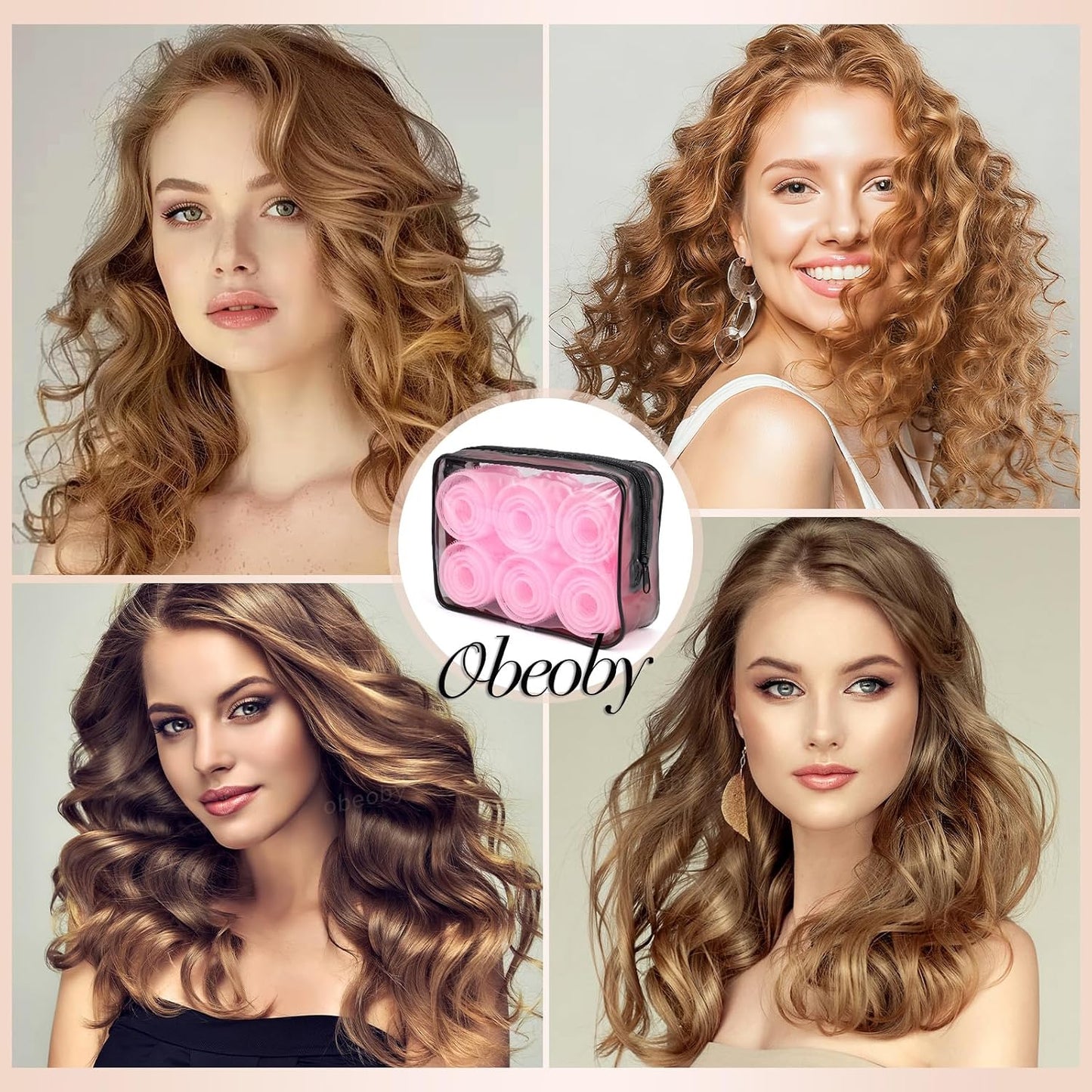 Self-Grip Hair Rollers Set - 50 Pcs for Long, Short Hair & Bangs | 4 Sizes (25mm, 36mm, 48mm, 60mm) - Pink