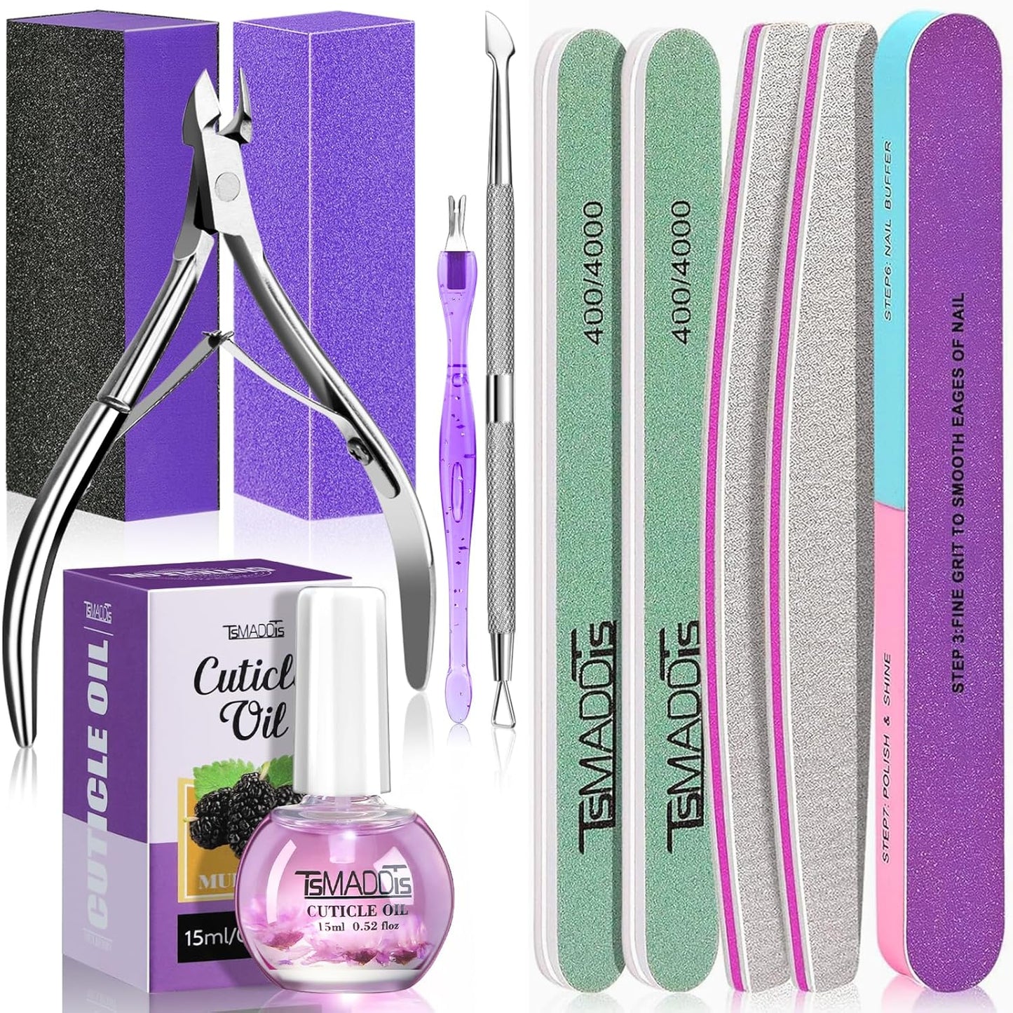 Manicure Tools Kit - Complete Nail Care Set with Files, Buffers, Cuticle Nipper & Oil | 9-Piece Essentials