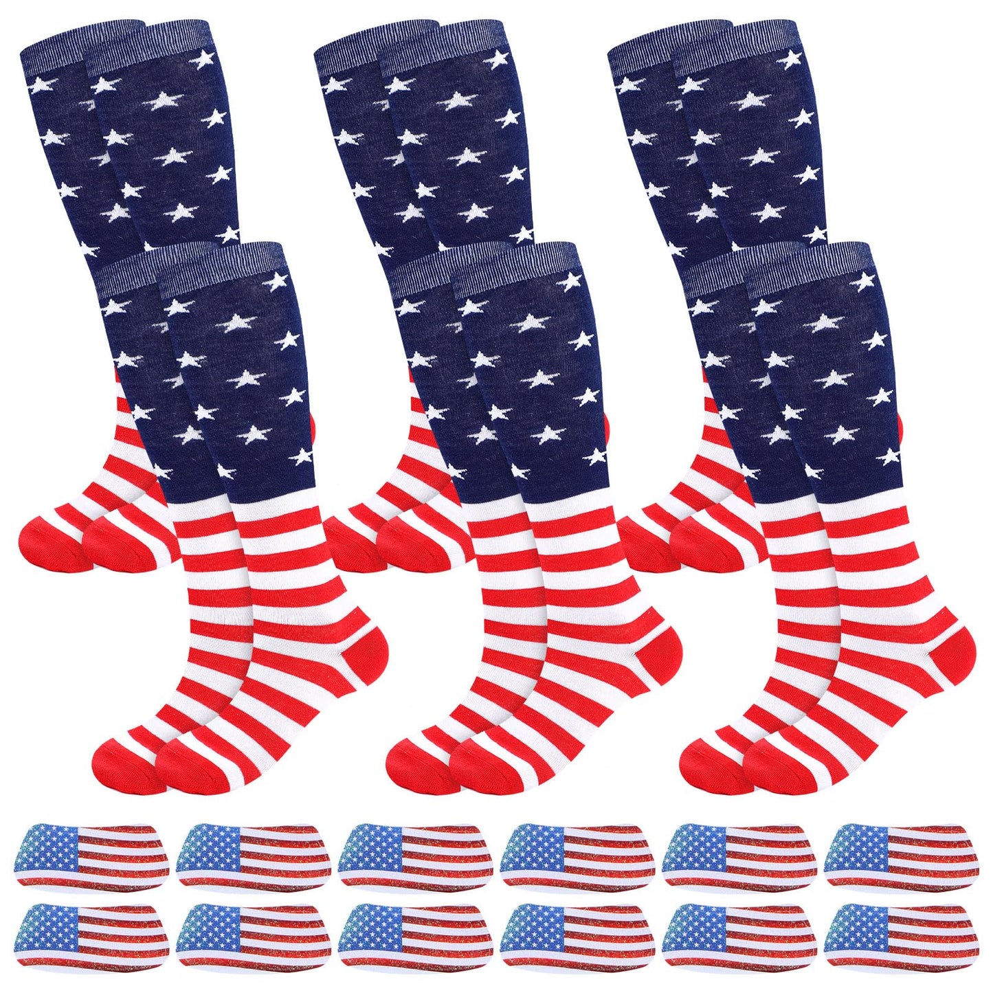 Panitay 12 Pcs 250th Sport Accessories 6 Softball Soccer Socks 6 Glitter Eye Black Stickers for Youth Women Adult Supplies