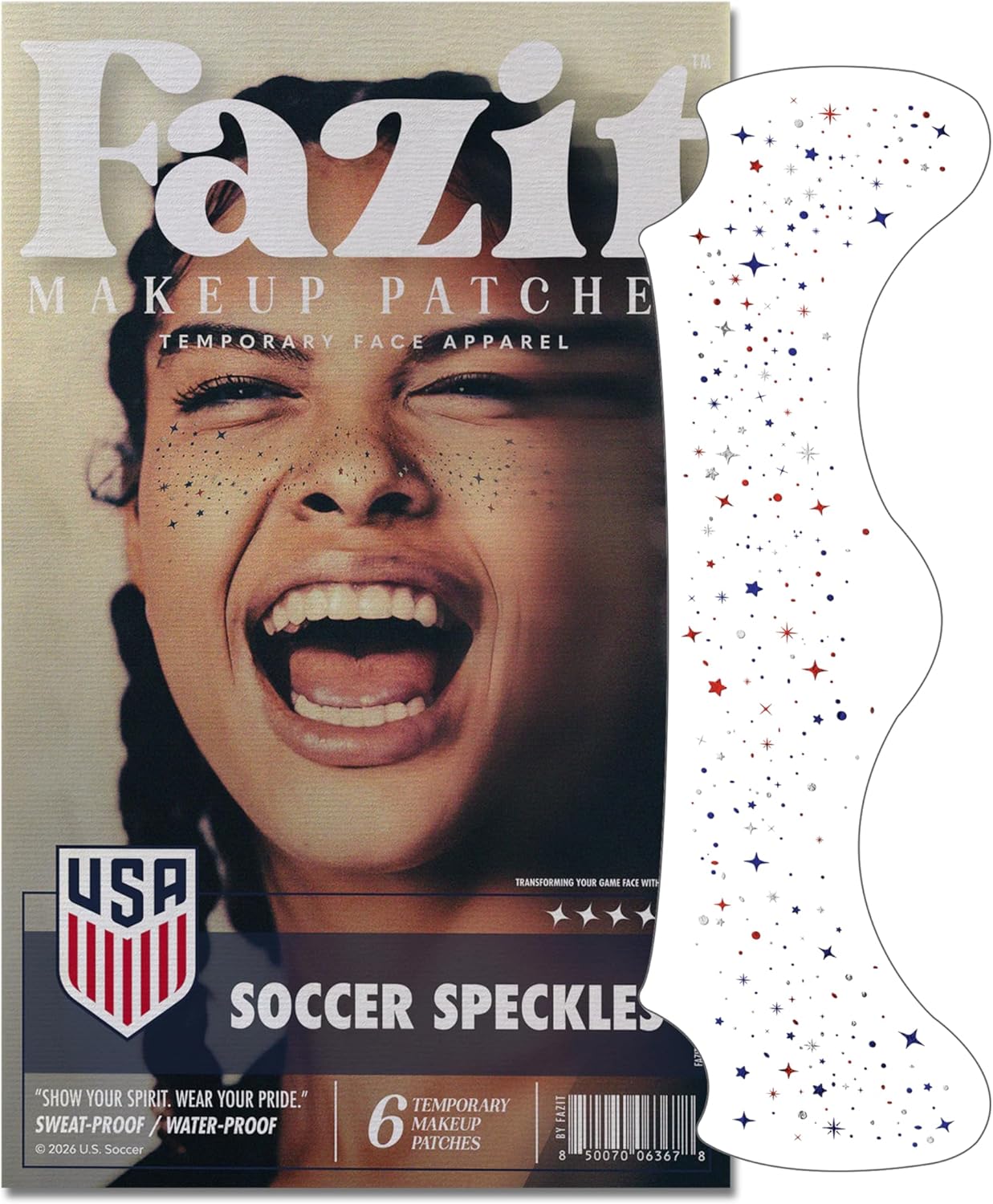 Soccer Face Stickers - Waterproof Glitter Makeup Patches for Game Day Glam | Red, Blue & Silver (6 Pack)