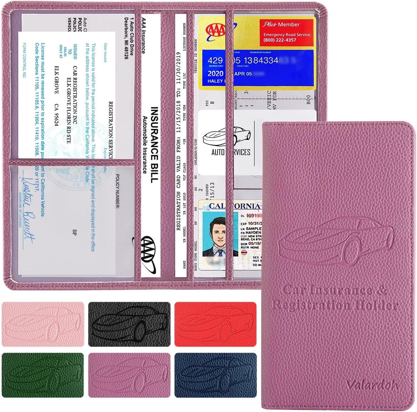 Car Registration & Insurance Card Holder - Premium Document Organizer for Driver License & Essentials | Pink