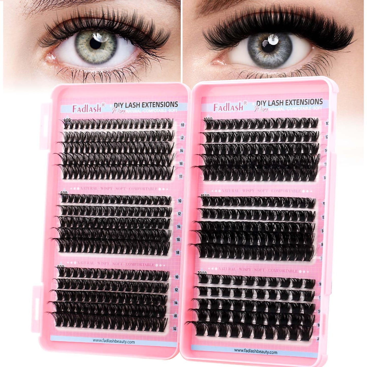 Lash Clusters Eyelash Extensions 40D+60D+80D+100D+150D+200D D Curl Fluffy Eyelash Clusters 10-18mm Natural Wispy Cluster Eyelash DIY Individual Lashes Extensions for Beginners by FADLASH