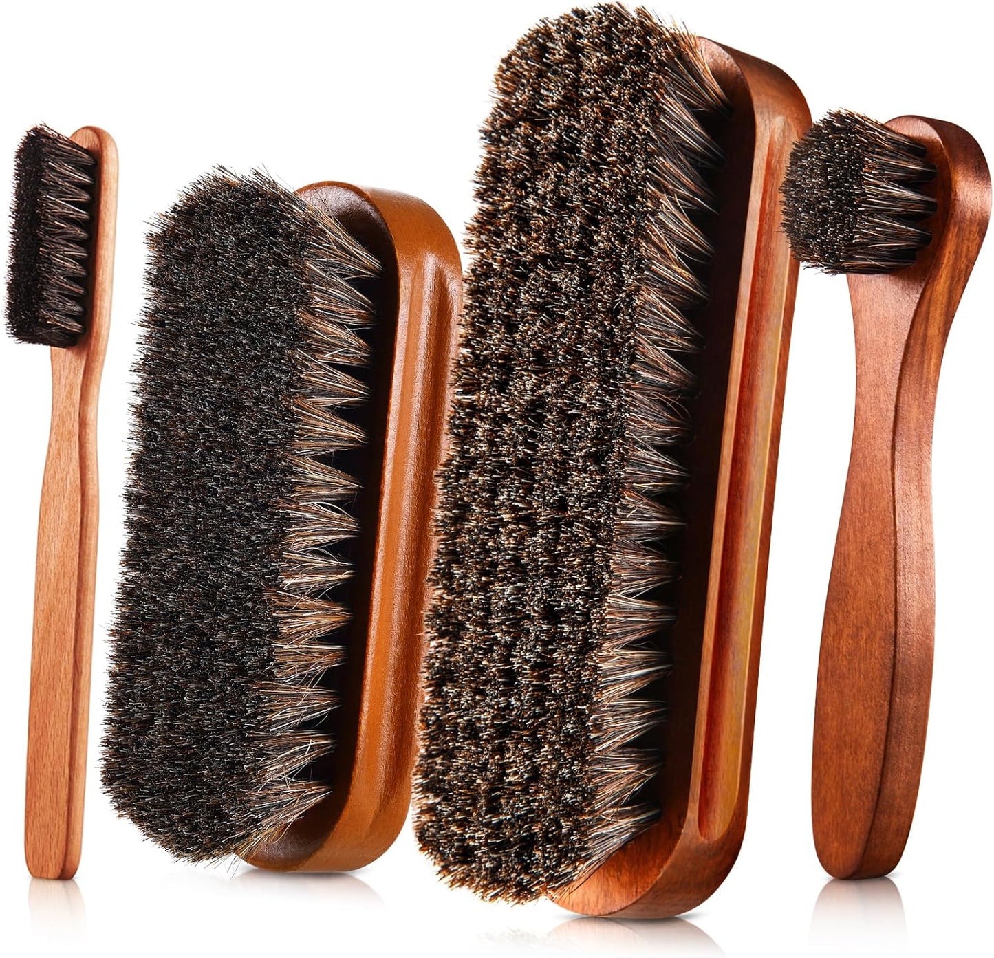 Horsehair Shoe Brush Kit - 4 Pcs Leather & Suede Cleaning Brushes with Microfiber Gloves | Shoe Care Essentials