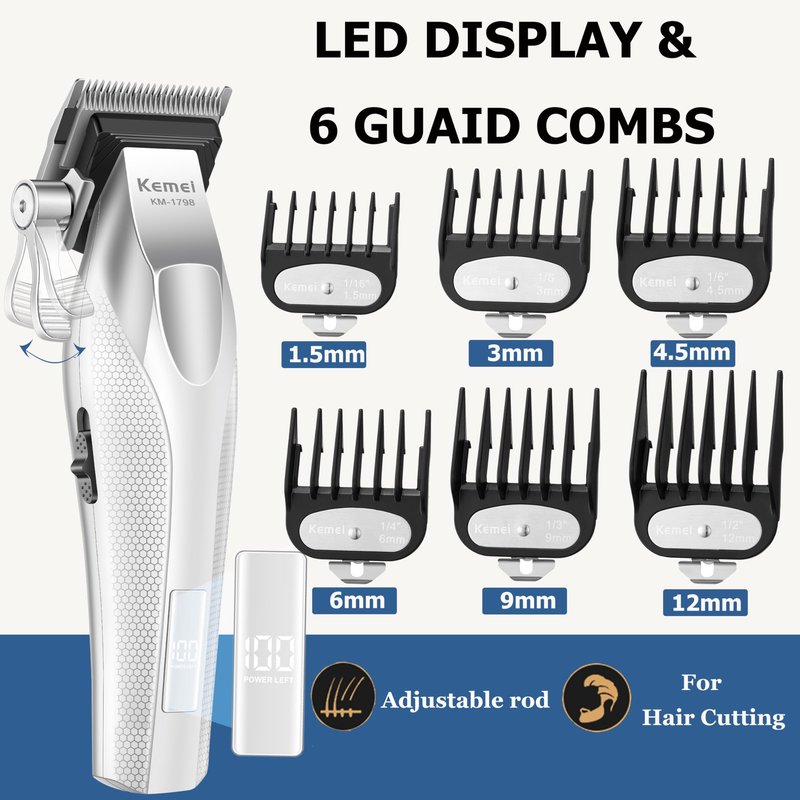KEMEI Professional Hair Clippers, Cordless Clippers for Men Trimmers for Barbers 9100 RPM Clippers for Hair Cutting with Full Metal Body Ceramic and DLC Blades KM-1798