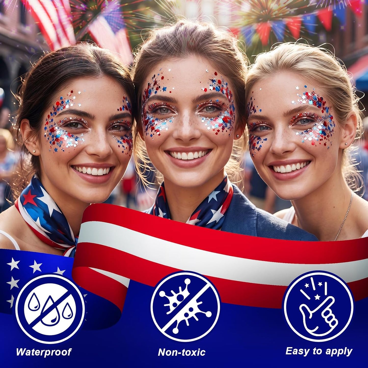 Independence Day Face Glitter Stick - Long-Lasting Star Sparkle Glitter for 4th of July | USA Accessories for Women
