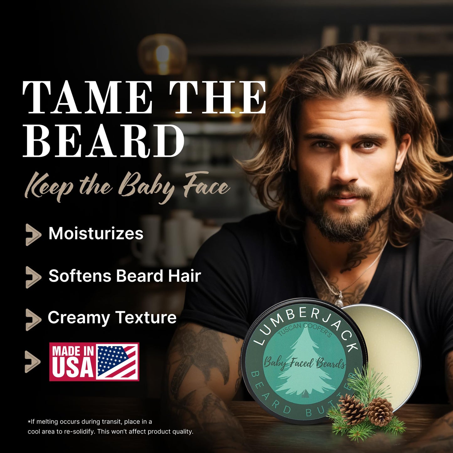 Tuscan Cooper's Baby Faced Beards Butter For Men - 2 Pack Bundle - Rawhide & Pear, and Lumberjack Scents - Moisturizing Beard Balm Cream and Softener for All Hair Types Including Coarse Hair