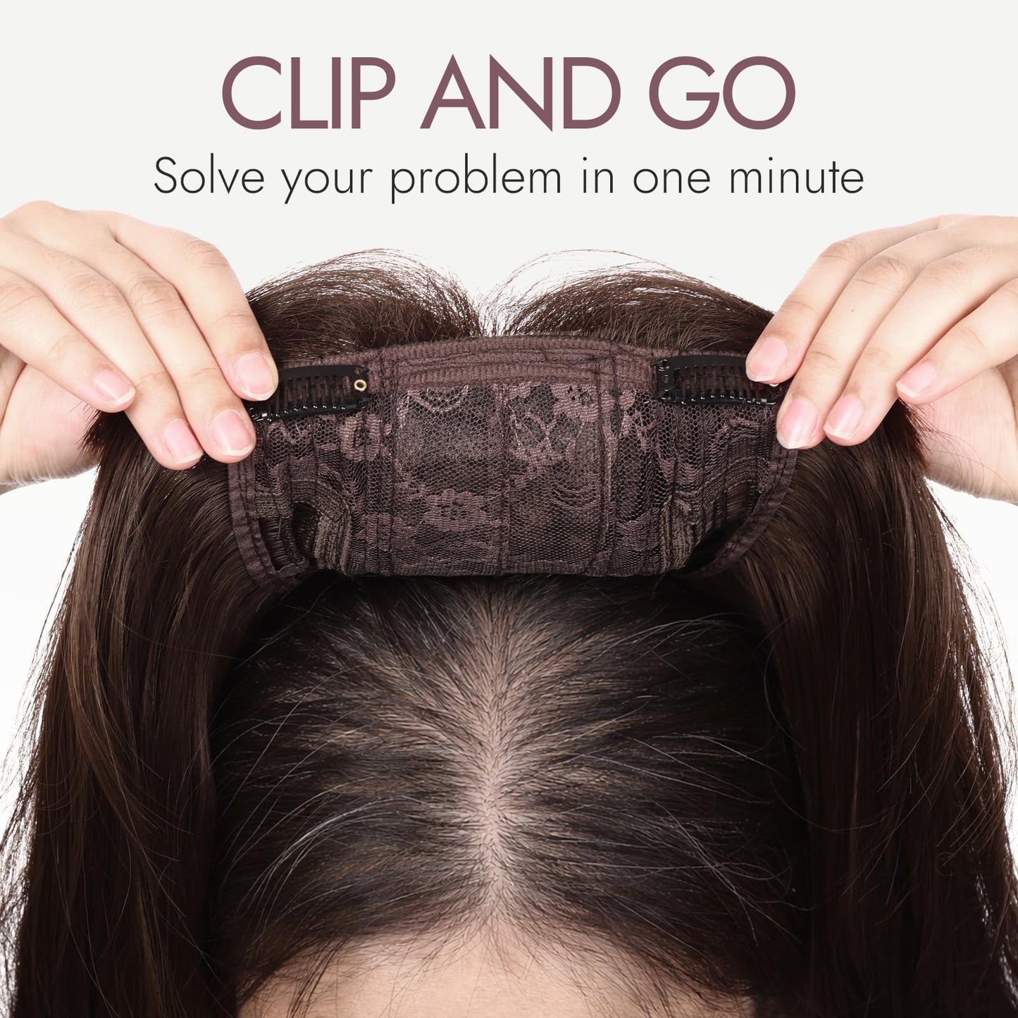 Sellomorbty Hair Topper with Bangs for Women 20 Inch Layered Synthetic, Straight Clip In Topper with Simulated Scalp and 3 Clips, Adds Volume and Gray Hair Coverage for Thinning Hair, Natural Black