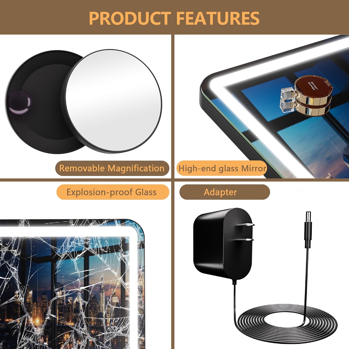 LED Makeup Mirror with Lights - 31.5" x 22" Dimmable Touch Screen Vanity Mirror | Round Black Design