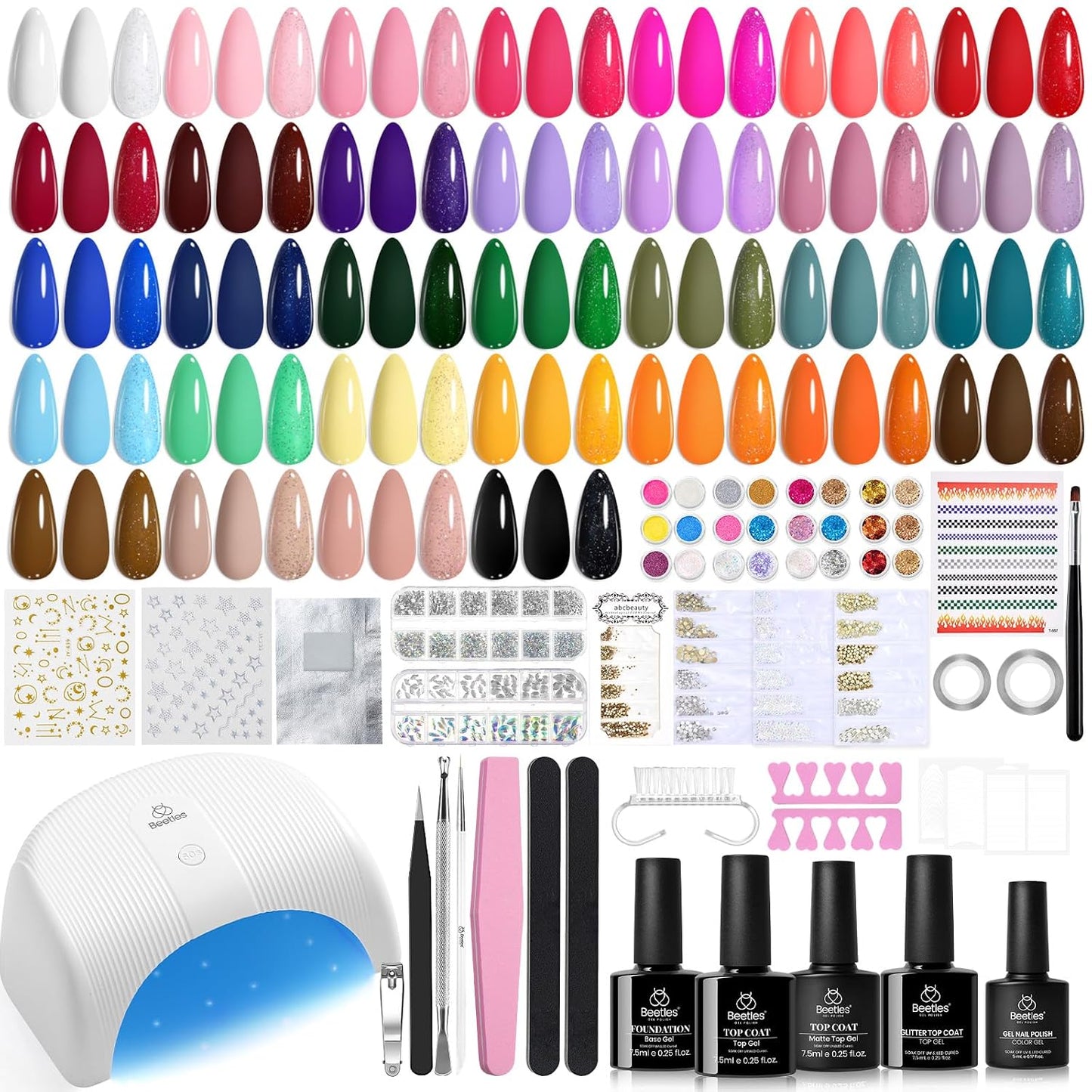 Beetles Gel Nail Polish Set - 23-Piece Summer Colors Collection | UV Gel Polish in Pink, Green, Blue with Base & Top Coat