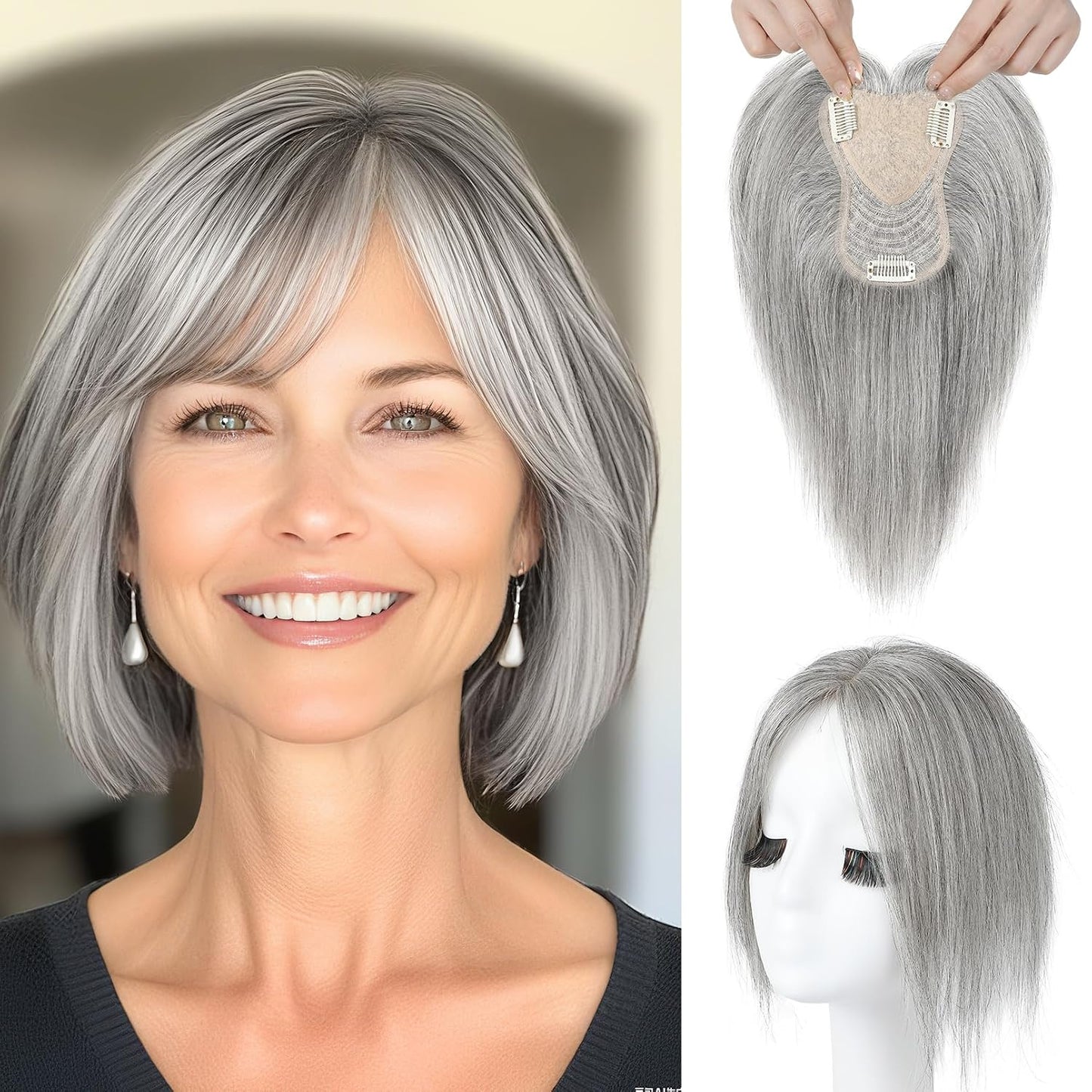 REECHO Human Hair Toppers - Real Thick Hair Topper for Women | Invisible Wiglet for Daily Volume, Medium Brown with Highlights