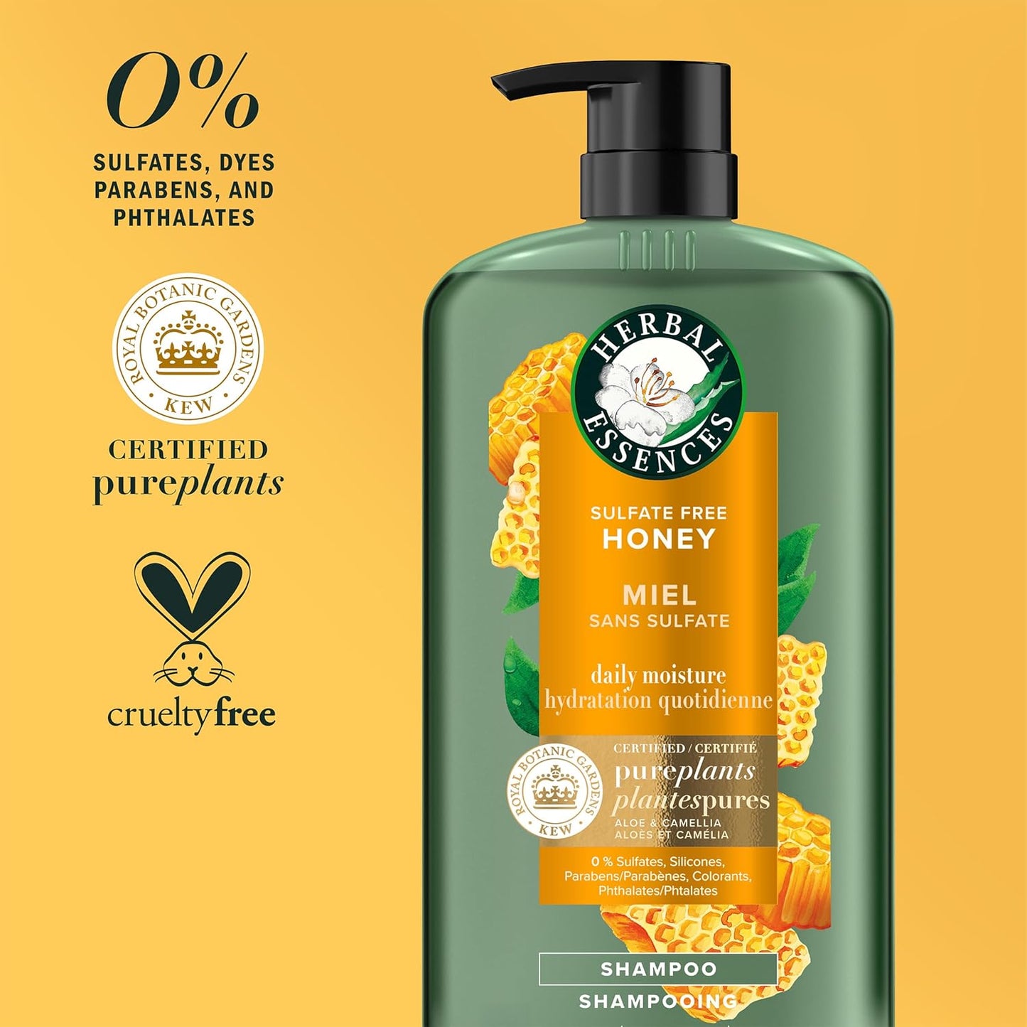 Herbal Essences Sulfate Free Shampoo - Daily Moisture & Nourishment with Honey, Aloe Vera & Camellia Oil | 33.8oz