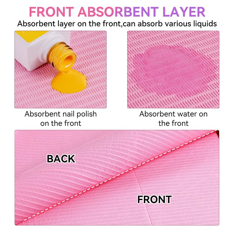 Disposable Nail Mats - 50 Pcs 3-Ply Absorbent Table Pads for Manicure & Pedicure | 18” x 13” Pink Protection