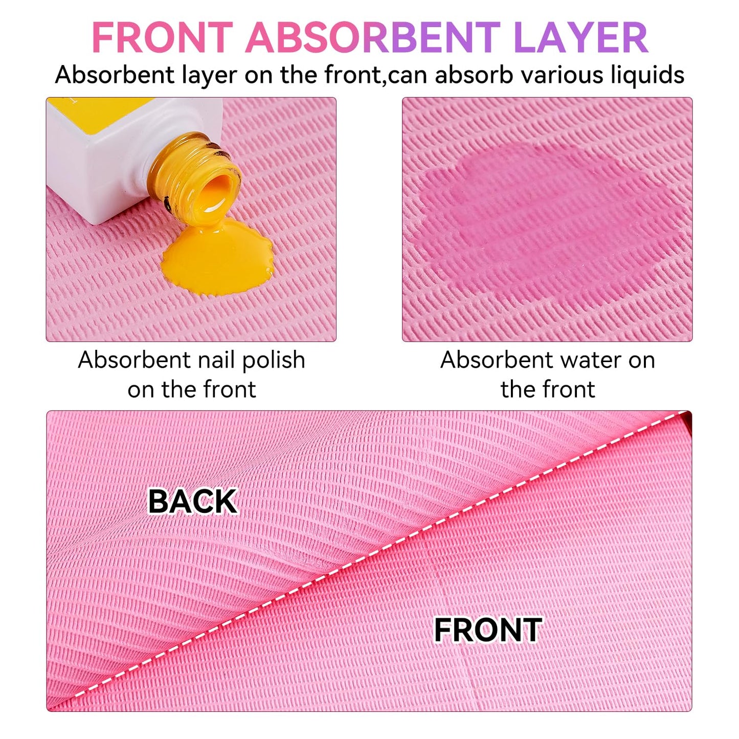 Disposable Nail Mats - 50 Pcs 3-Ply Absorbent Table Pads | 18” x 13” Nail Desk Protection for Manicure & Pedicure (Pink)