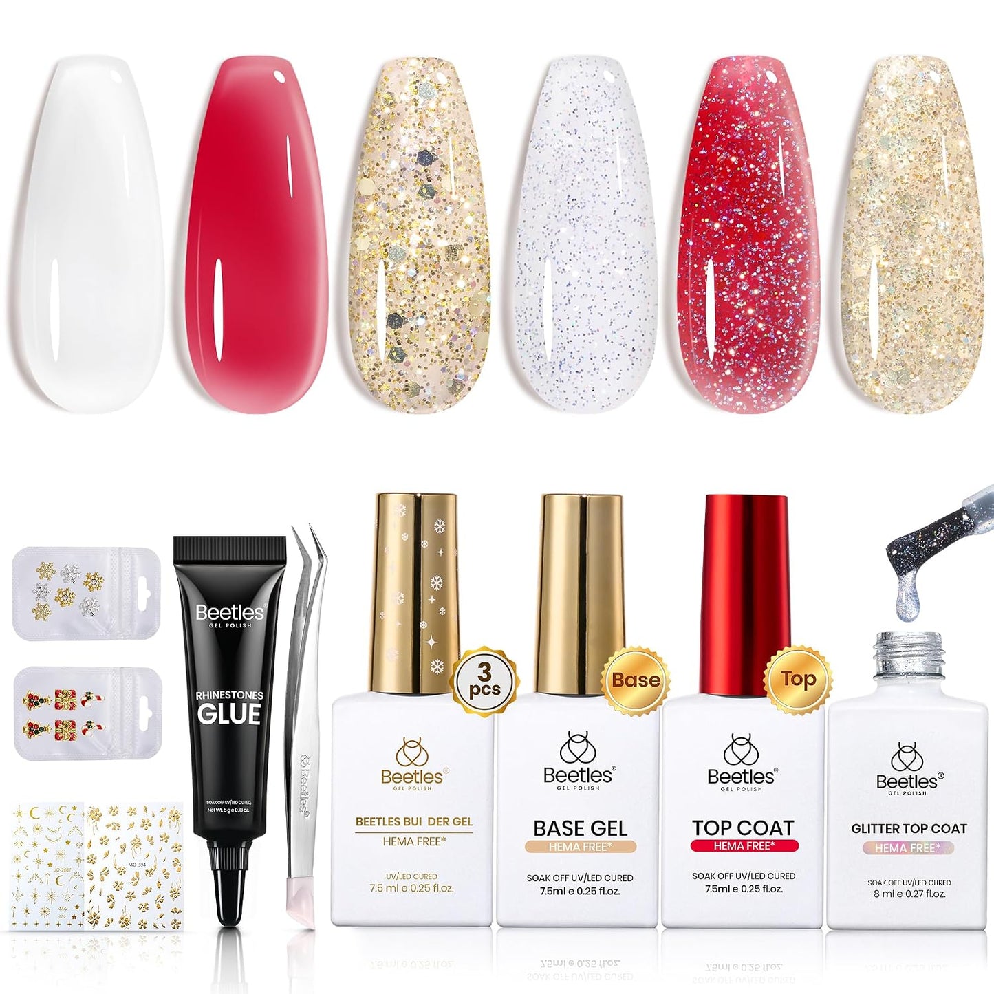 Beetles Builder Gel Set - HEMA-Free Nail Extension Gel | 6 Peach Colors, 8-in-1 Strengthening Formula for DIY Nail Art