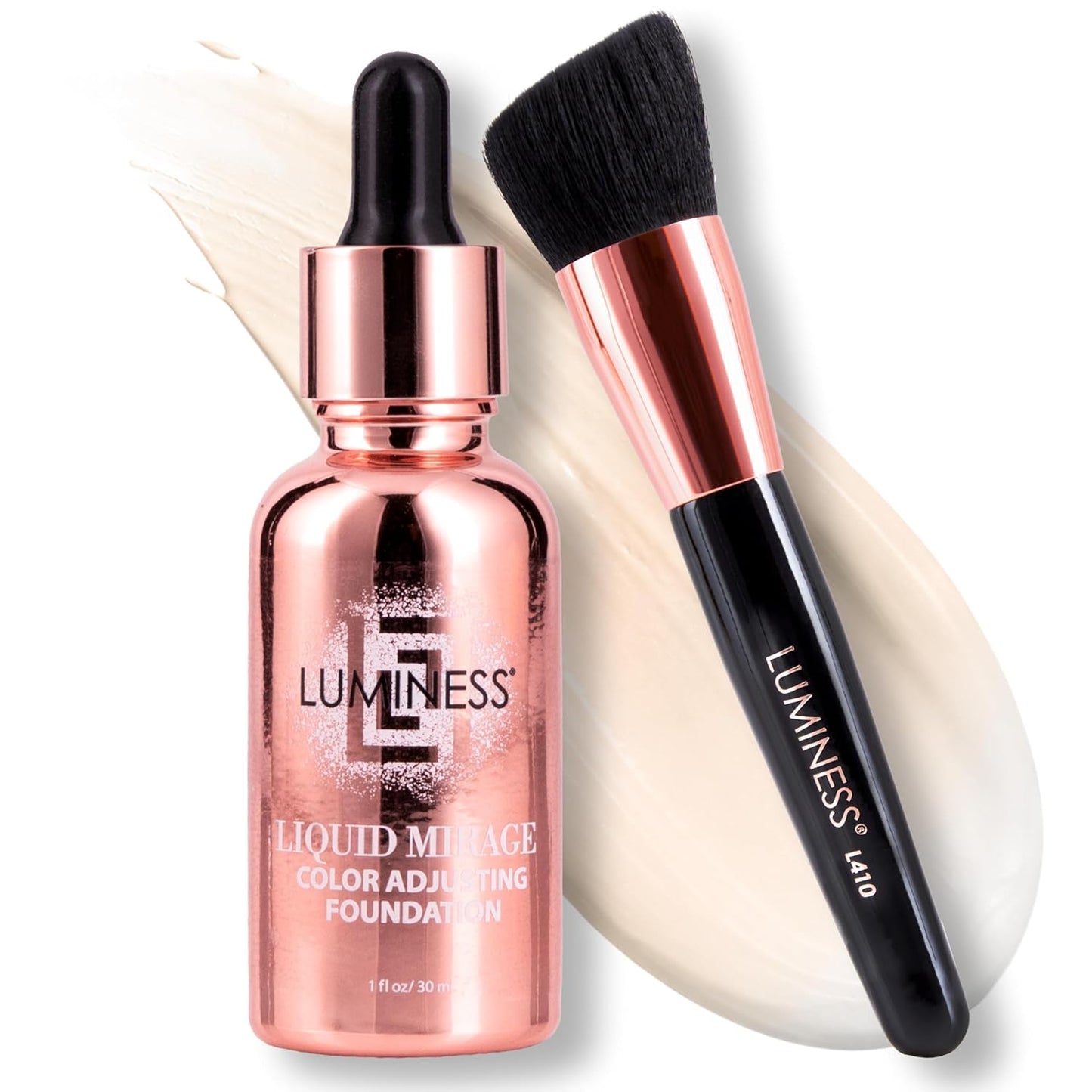 LUMINESS Liquid Mirage Foundation Kit - SPF 50 Color Adjusting Makeup for Mature Skin | 4-in-1 Primer, Concealer & Moisturizer