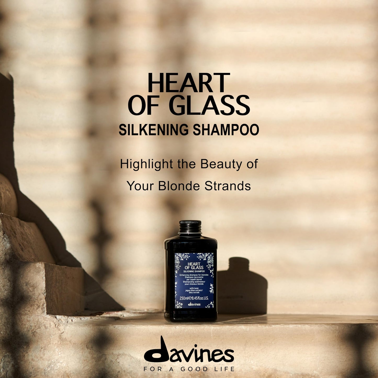Davines Heart of Glass Silkening Chelating Shampoo, Blue Shampoo for Blonde & Silver Hair - Gentle Cleanser with Jagua Blue Extract Balances Unwanted Tones & Illuminates, 8.45 Fl Oz