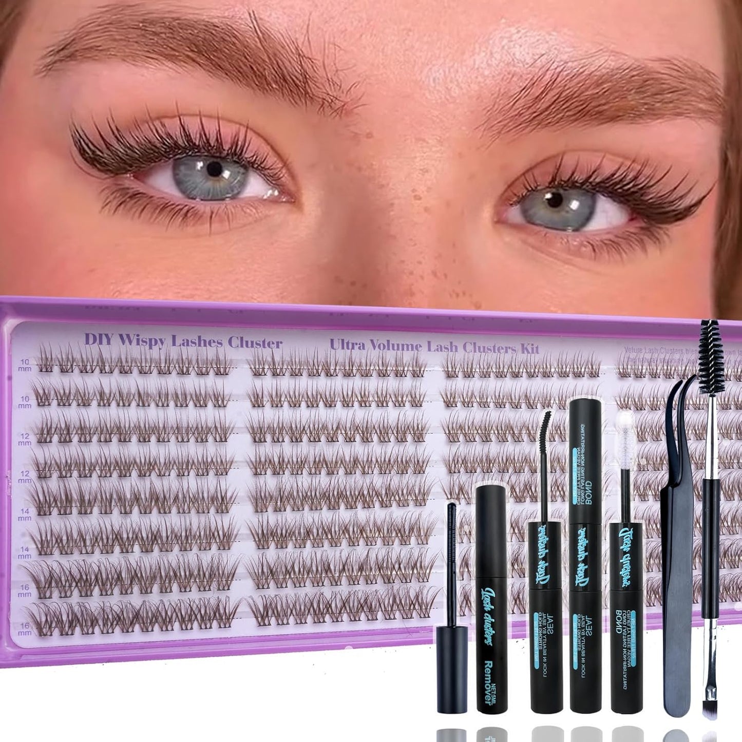 Natural Lash Cluster Eyelash Extensions Kit - 320 Pcs C Curl 10-16mm | Fluffy Individual Lashes for DIY Home Use