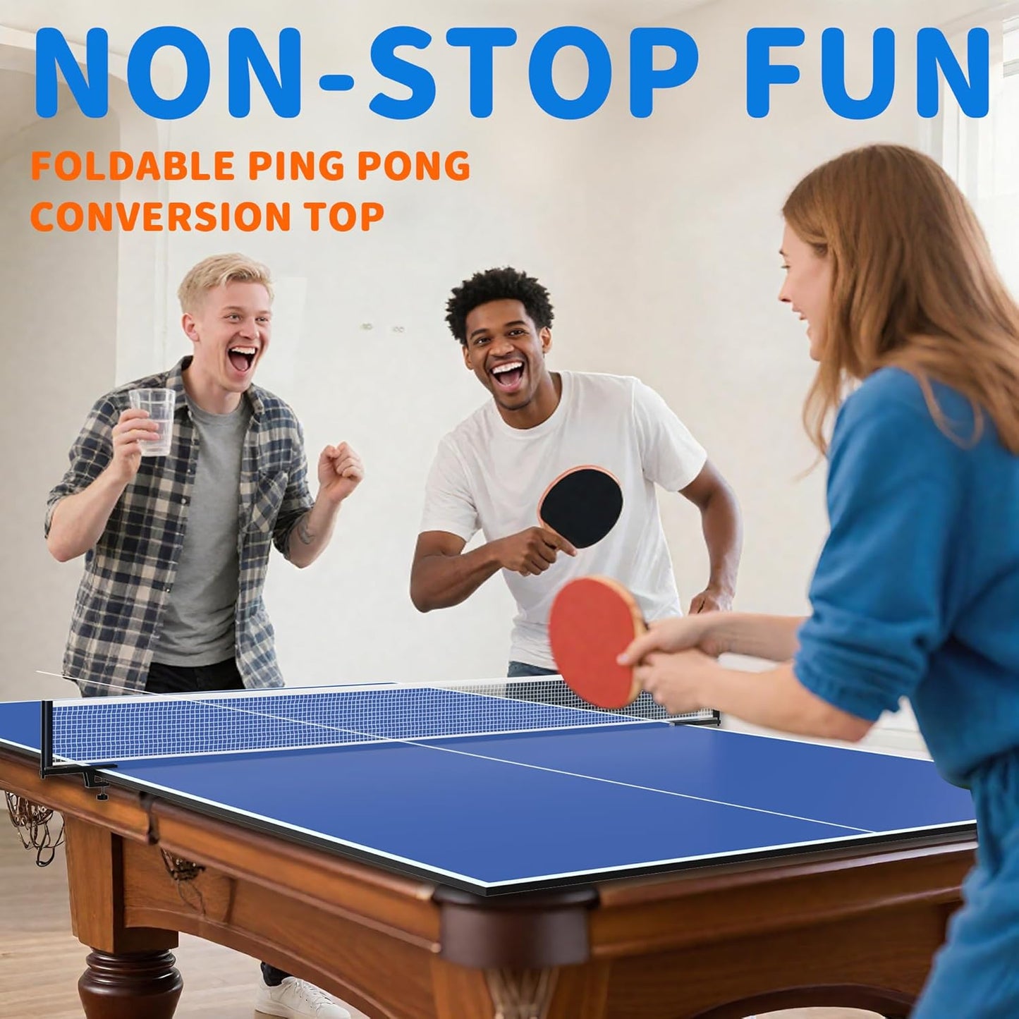 Ping Pong Table Top - 8x4 FT Foldable Indoor Table Tennis Conversion with Net & Foam Padding | Ideal for Game Rooms