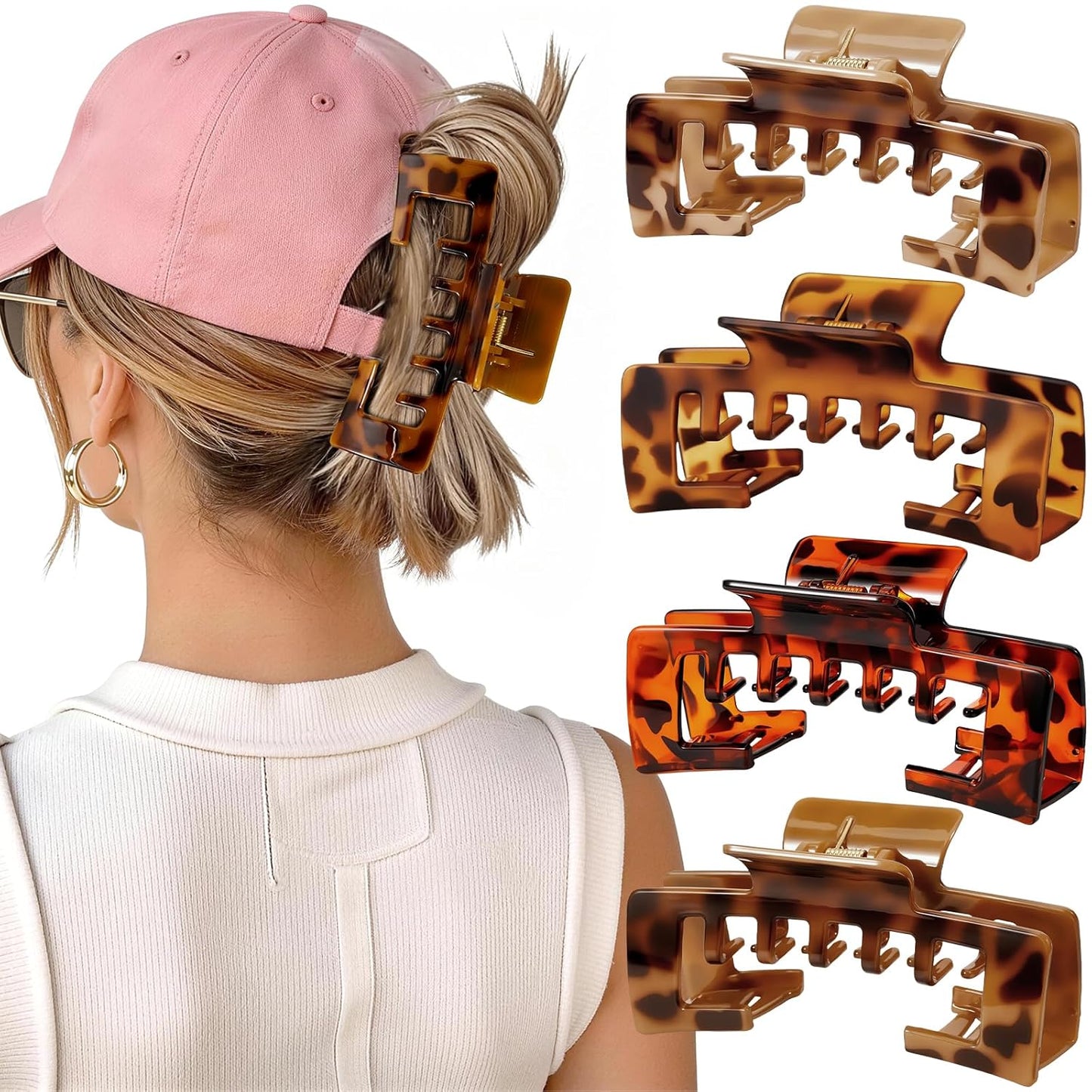 Extra Large Hat Claw Clips for Women - 5 Inch Jumbo Hair Clip for Thick Long Hair | Ideal for Baseball Caps & Beach Outings