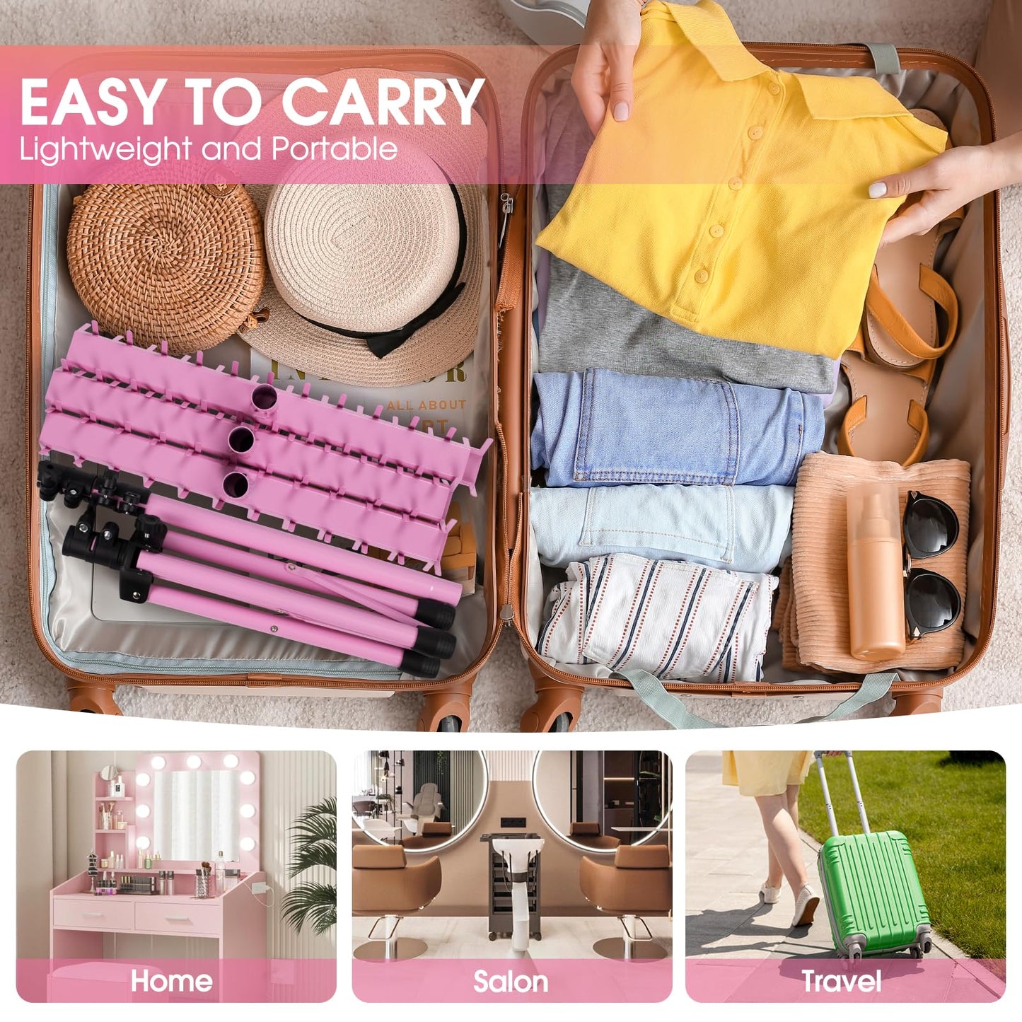 Klvied Braiding Hair Rack Standing 144 Pegs, Heavy Duty Hair Racks for Braiders Standing, Hair Divider Rack for Braiding Hair Separator, Braiding Rack with Carrying Bag and Hair Braiding Tools, Pink