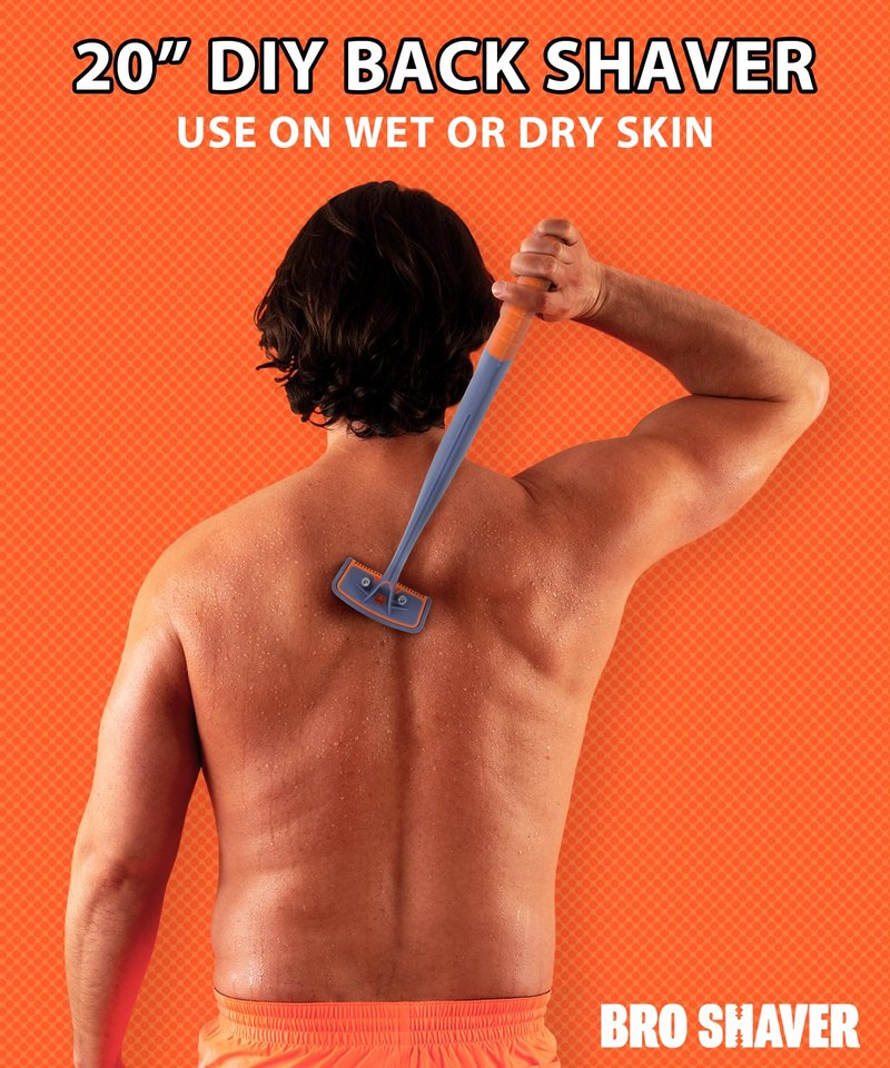 BRO SHAVER 3.0 +6 Blades, Back Shaver for Men (DIY) Back & Body Hair Trimmer. Shave Wet or Dry. Uses Double Edge Razor Blades. Ergonomic Handle, Includes Blades