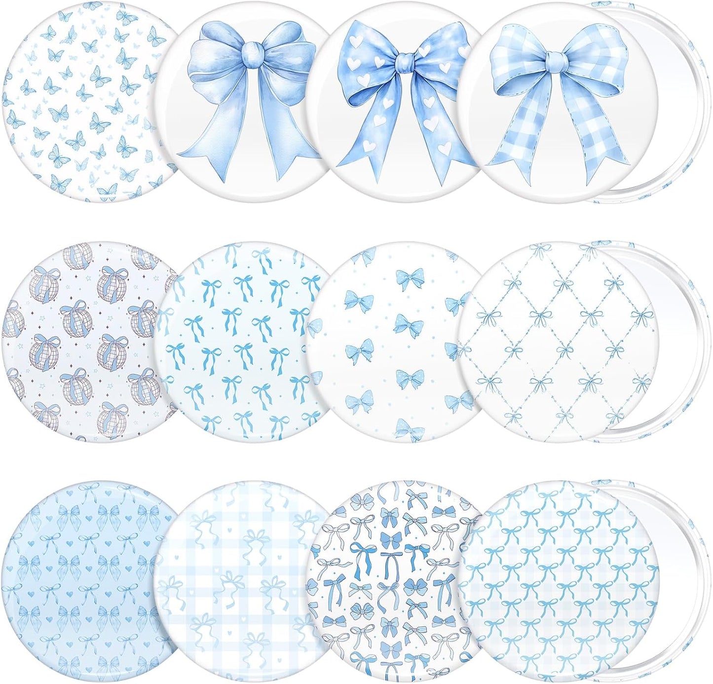 Cinnvoice Mini Compact Mirrors - 12 Pcs Bow Party Favors | Aesthetic Pocket Keepsakes for Women & Girls (Black & White)
