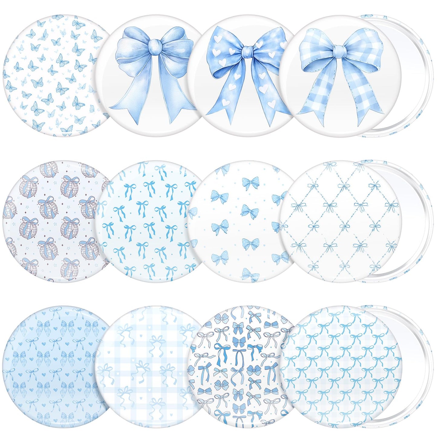Cinnvoice 12 Pcs Bow Party Favor Gift Mini Compact Mirror,Blue