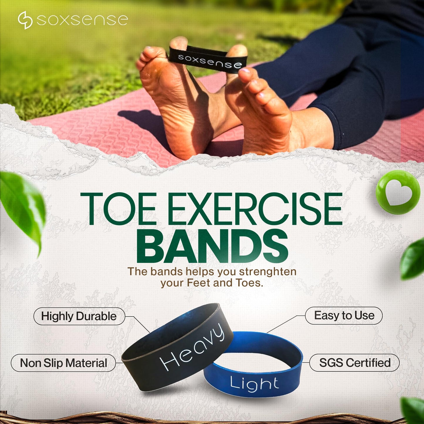 Soxsense Toe Stretcher Bands, Foot Exercise Resistance Bands, 2-Piece Set