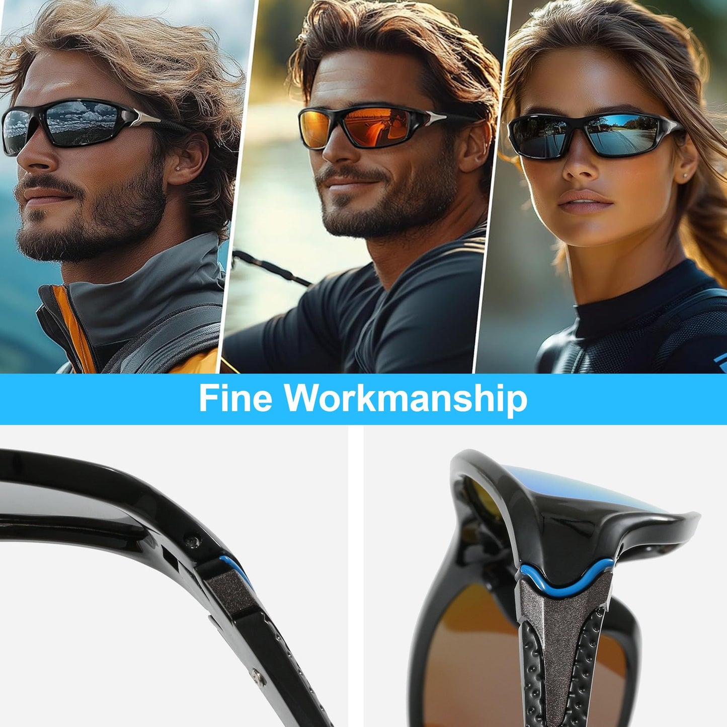 Polarized Sports Sunglasses for Men 2 Pack, Grey and Dark Blue Wrap Around UV400 Protection Mens Sunglasses Ideal for Driving Cycling Fishing Outdoor Sports