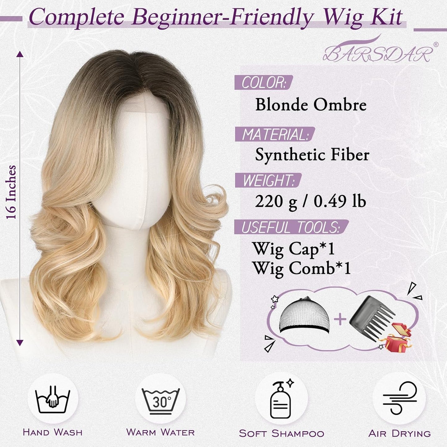 Short Wavy Layered Blonde Ombre Wig - Shoulder Length Body Wave with Face-Framing Bangs | Soft Synthetic Hair for Daily Wear