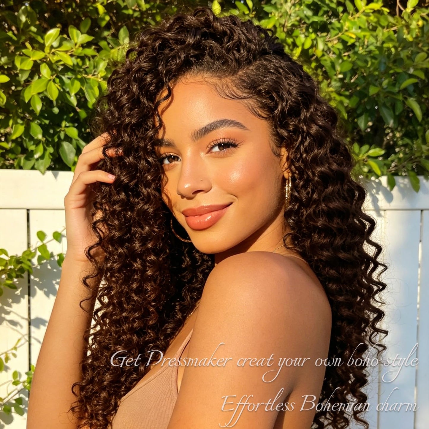 Human Crochet Hair for Black Women 14 Inch 60g Pre Separated 50 Strands Deep Wave Feather Crochet Human Hair Invisible Miracle Knots Boho Crochet Hair Human Hair Crochet Bundles(Chocolate Brown 4#)