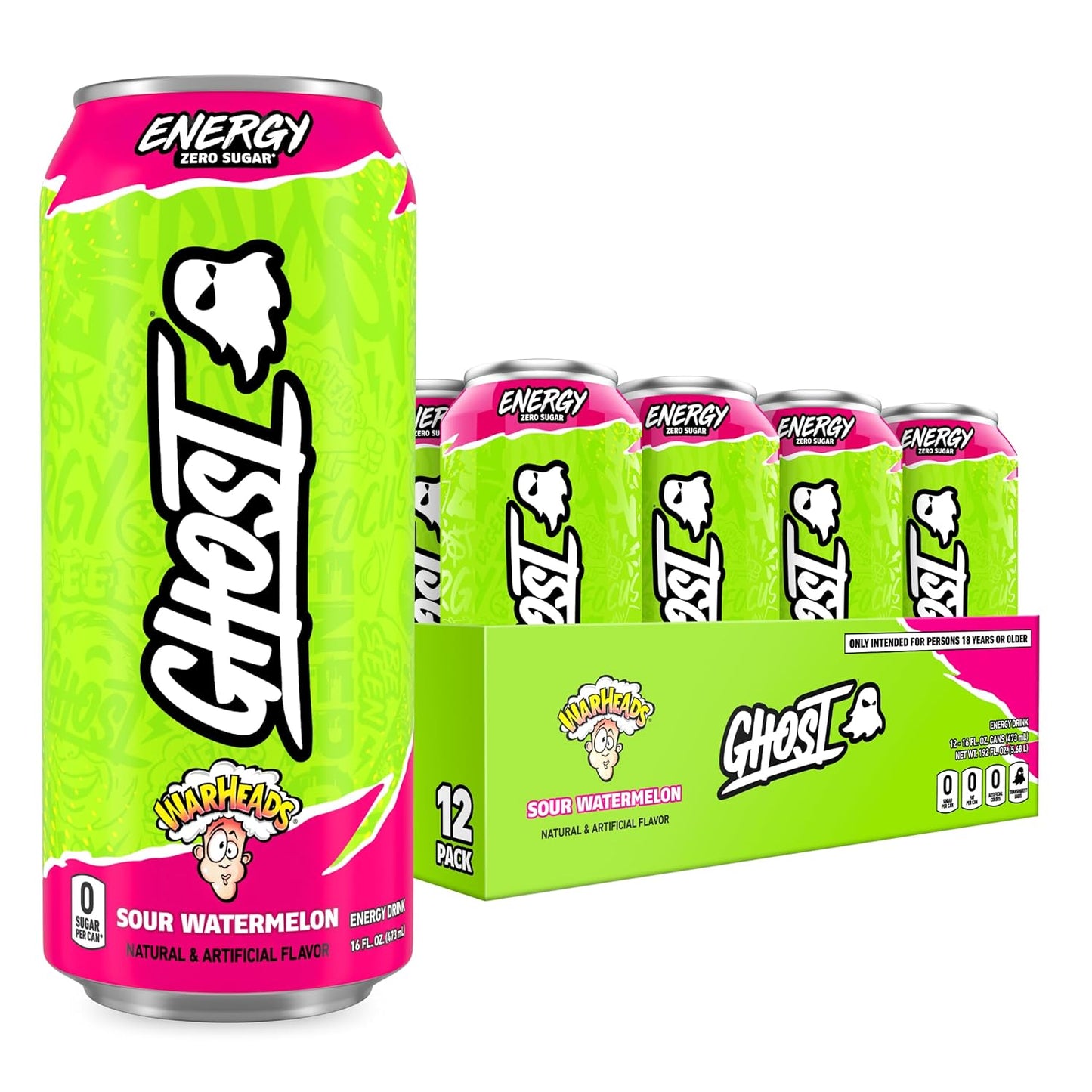 GHOST Energy Drink - 12-Pack Welch's Grape 16oz Cans | Natural Caffeine, Vegan & Gluten-Free Energy Boost