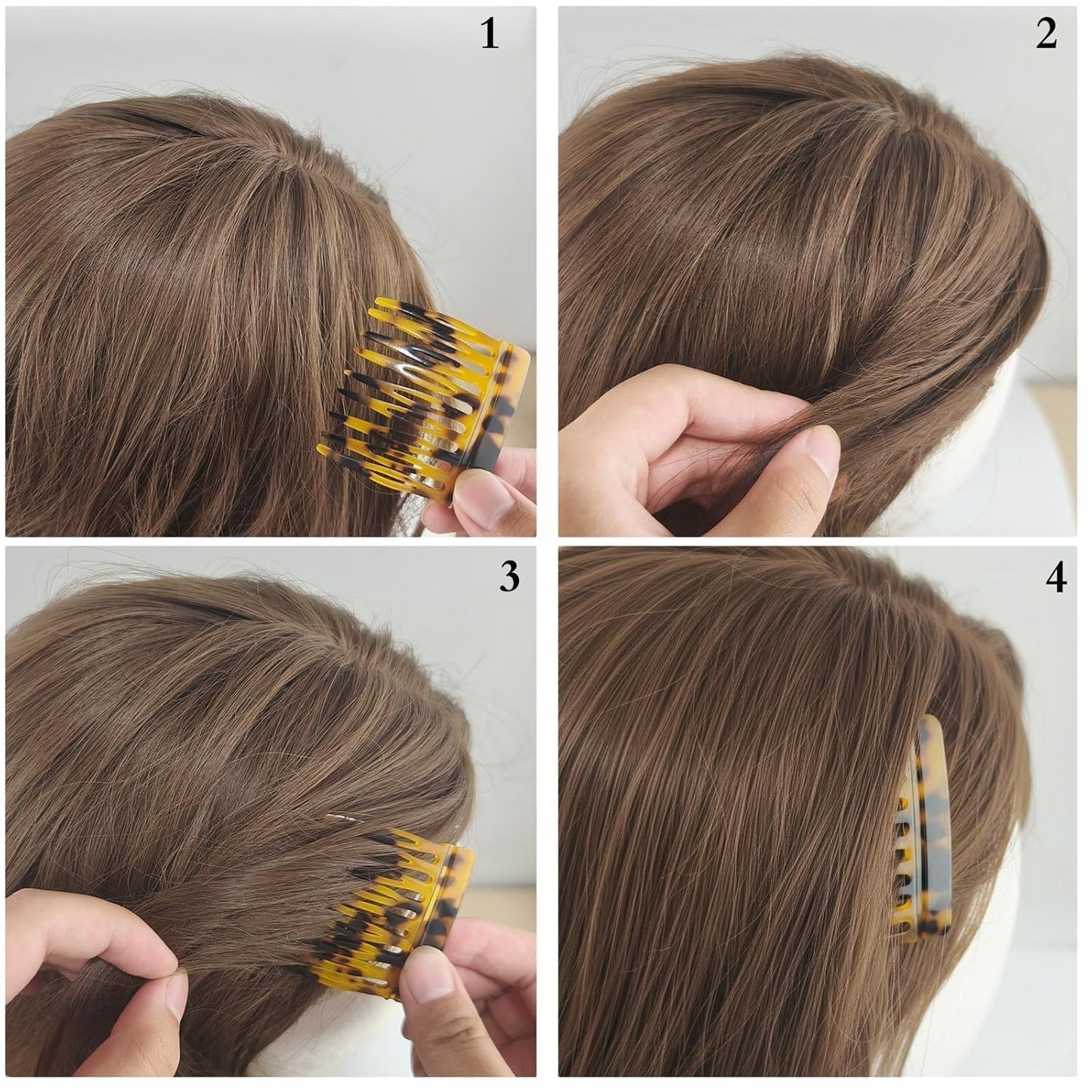 French Hair Comb Clips - 4 PCS Tortoise Shell Side Combs for Up-Do Styling | Brown
