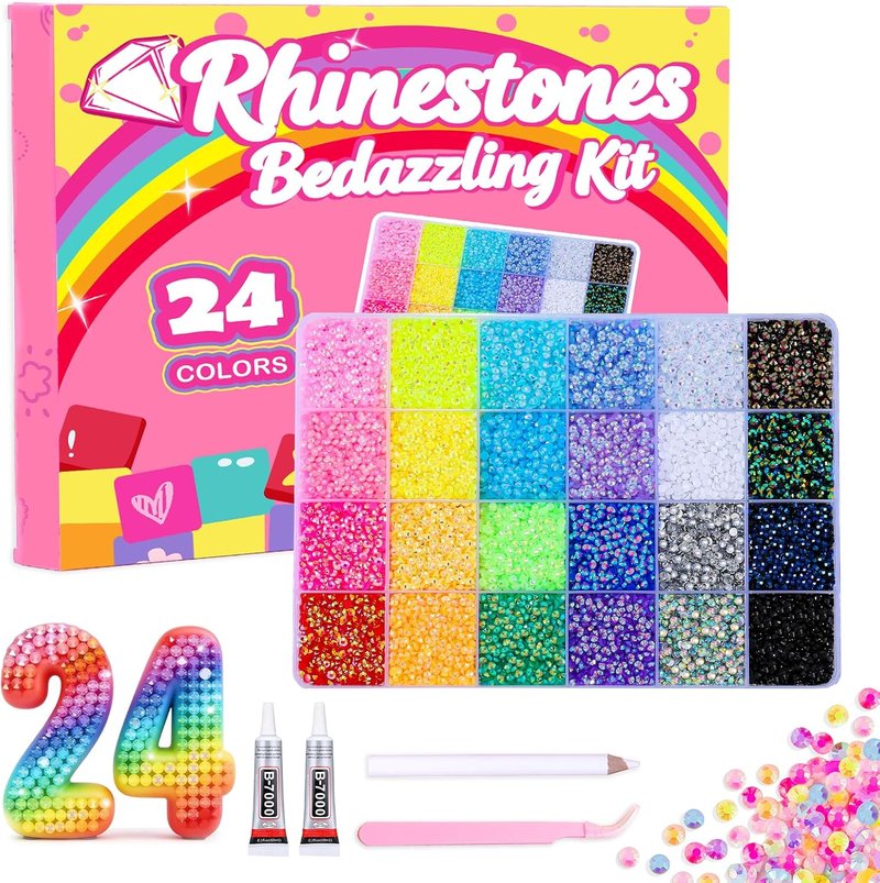 Bedazzler Kit - 30,000 Pcs 3mm Flatback Resin Rhinestones | 24 Colors with Glue & Tools for DIY Crafts